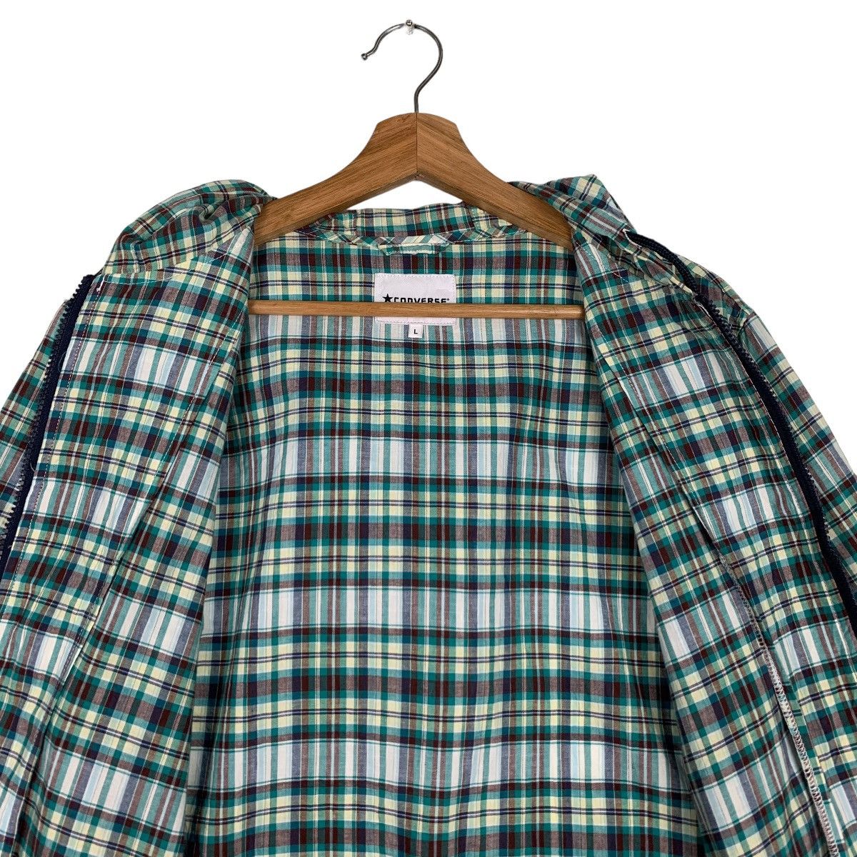 Converse CONVERSE GREEN CHECKED SHORT SLEEVE HOODIES JACKET #0196-C10 Size US L / EU 52-54 / 3 - 14 Thumbnail