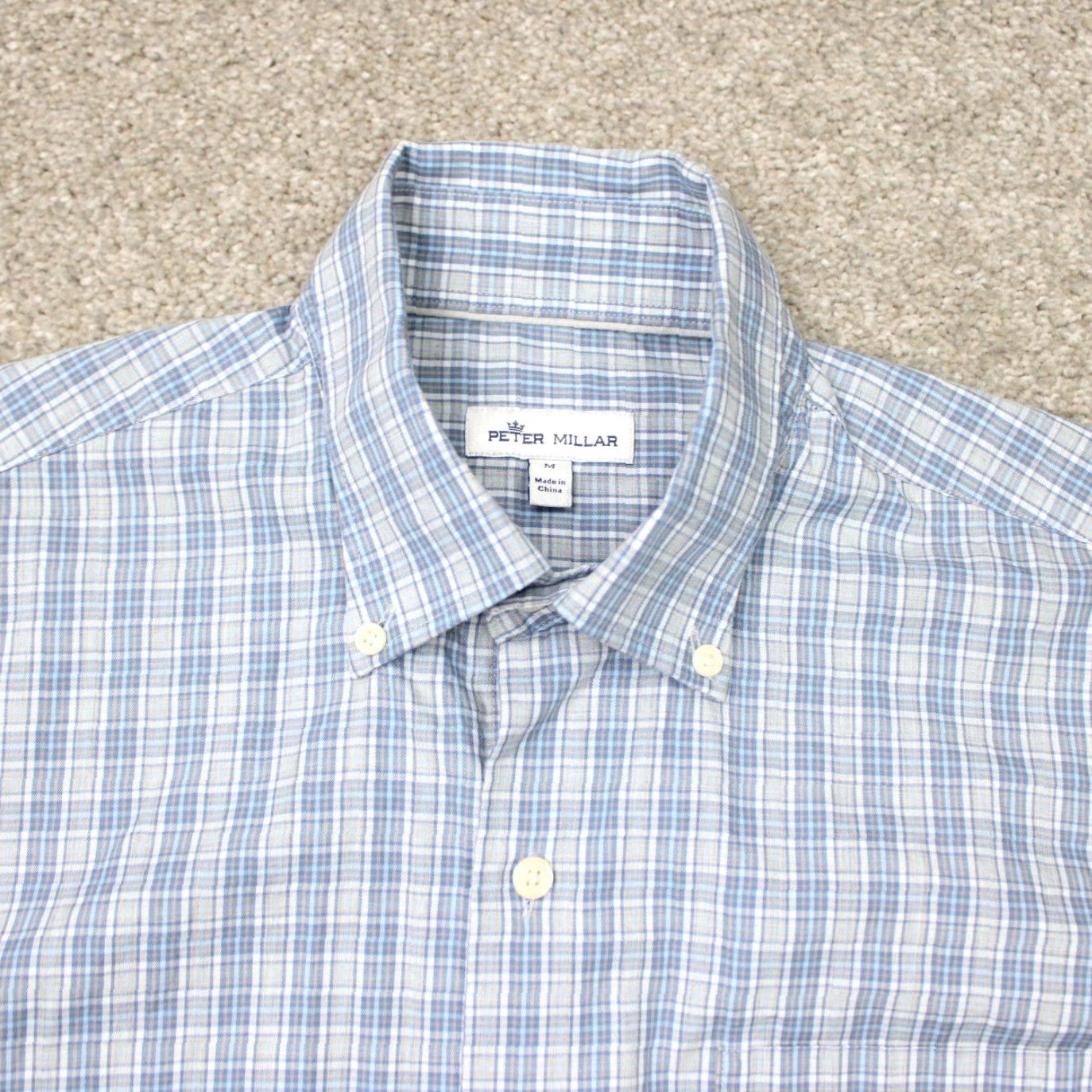 Peter Millar Peter Millar Crown Sport Shirt Mens Medium Blue Plaid Cotton Blend Button-Up L/S Casual Weave Stretch Size US M / EU 48-50 / 2 - 4 Thumbnail