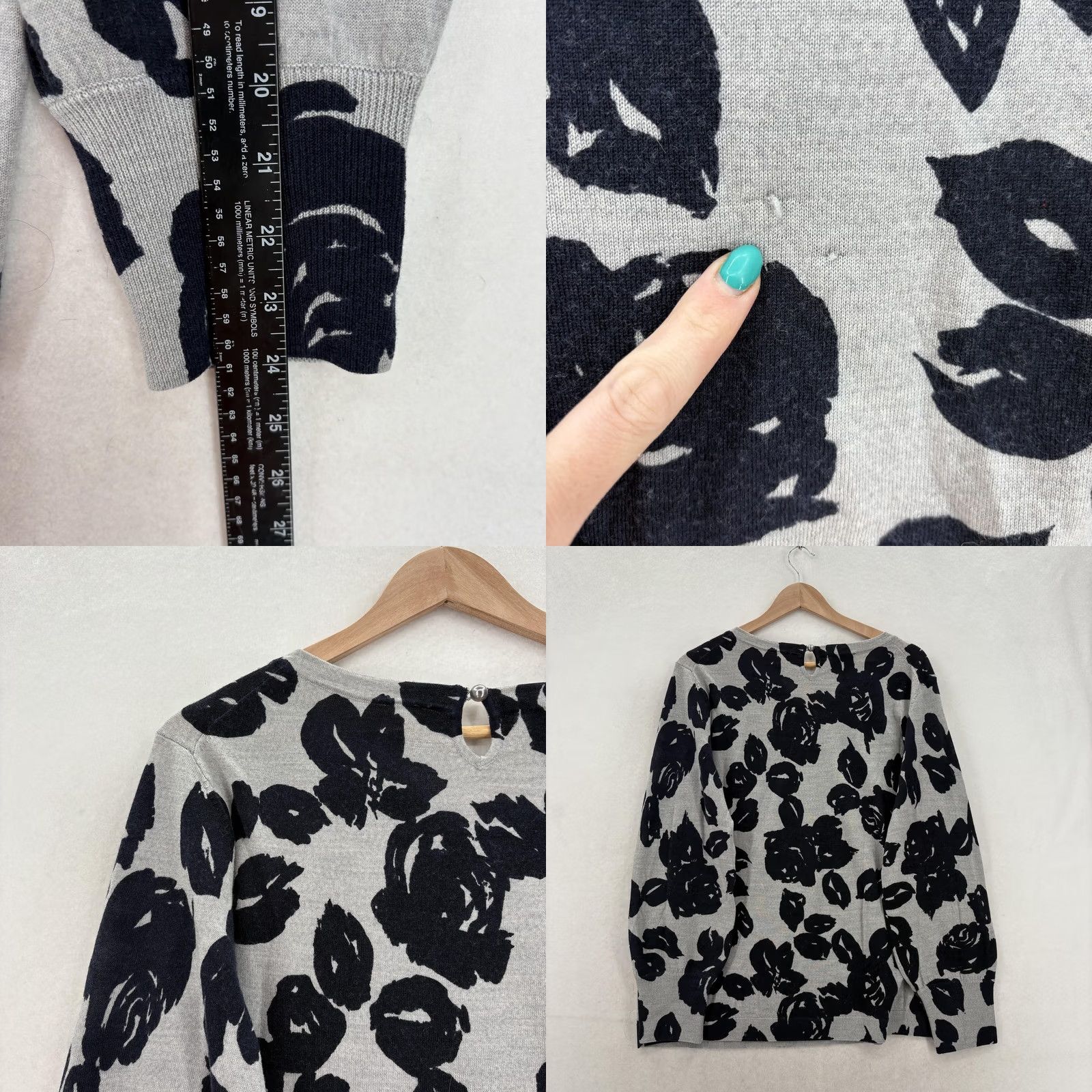 Talbots Talbots Sweater Womens 2X Gray 100% Merino Wool Rose Floral Crew Neck Pullover Size XXL / US 16-18 / IT 52-54 - 8 Thumbnail