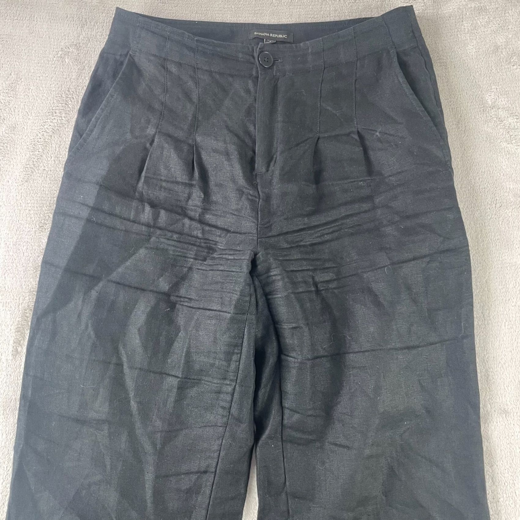 Banana Republic Banana Republic Wide Leg 100% Linen Pants Women Petite 6 Black Pleated Summer - Womens Pants, Banana Republic, Wide-Leg, Linen, 6P Size 28" / US 6 / IT 42 - 5 Thumbnail