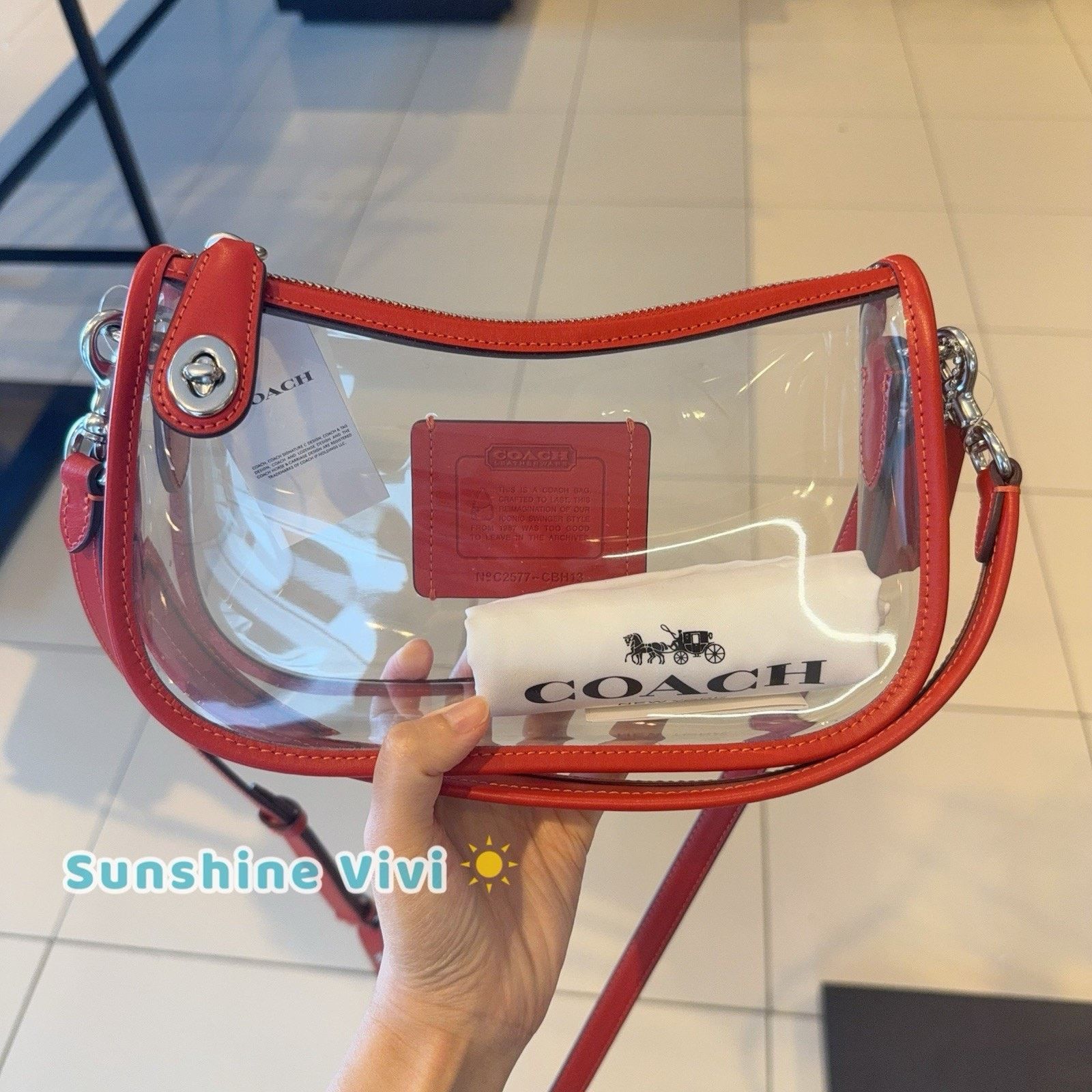 Coach NWT Coach Stadium Swinger Bag Clear Dust Bag CBH13 Red Size ONE SIZE - 1 Thumbnail