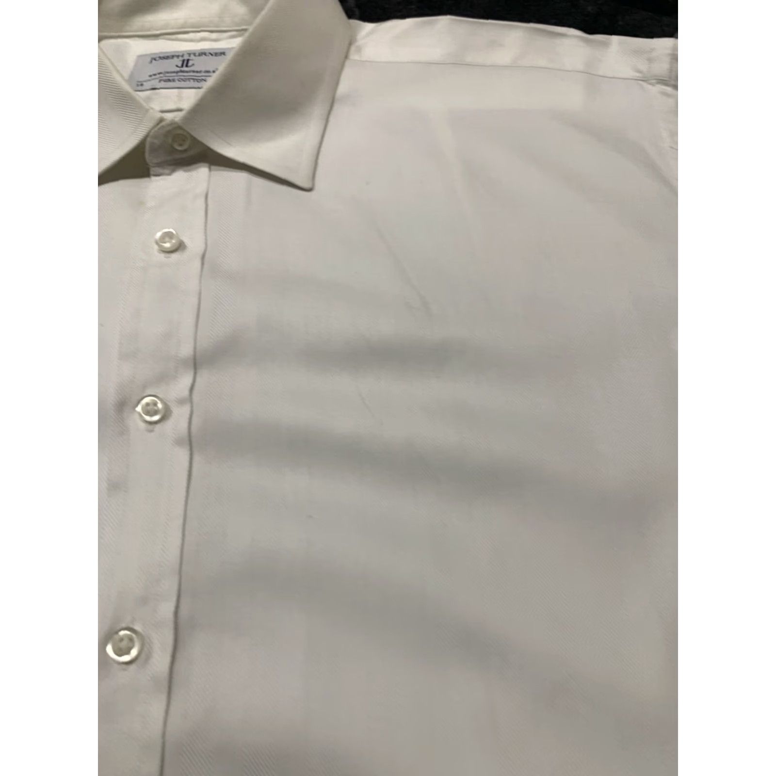 Joseph Joseph Turner Dress Shirt White Herringbone French Cuffs 18 37R Mens Regular Size 37 Neck 18in Business Size 36R - 4 Thumbnail