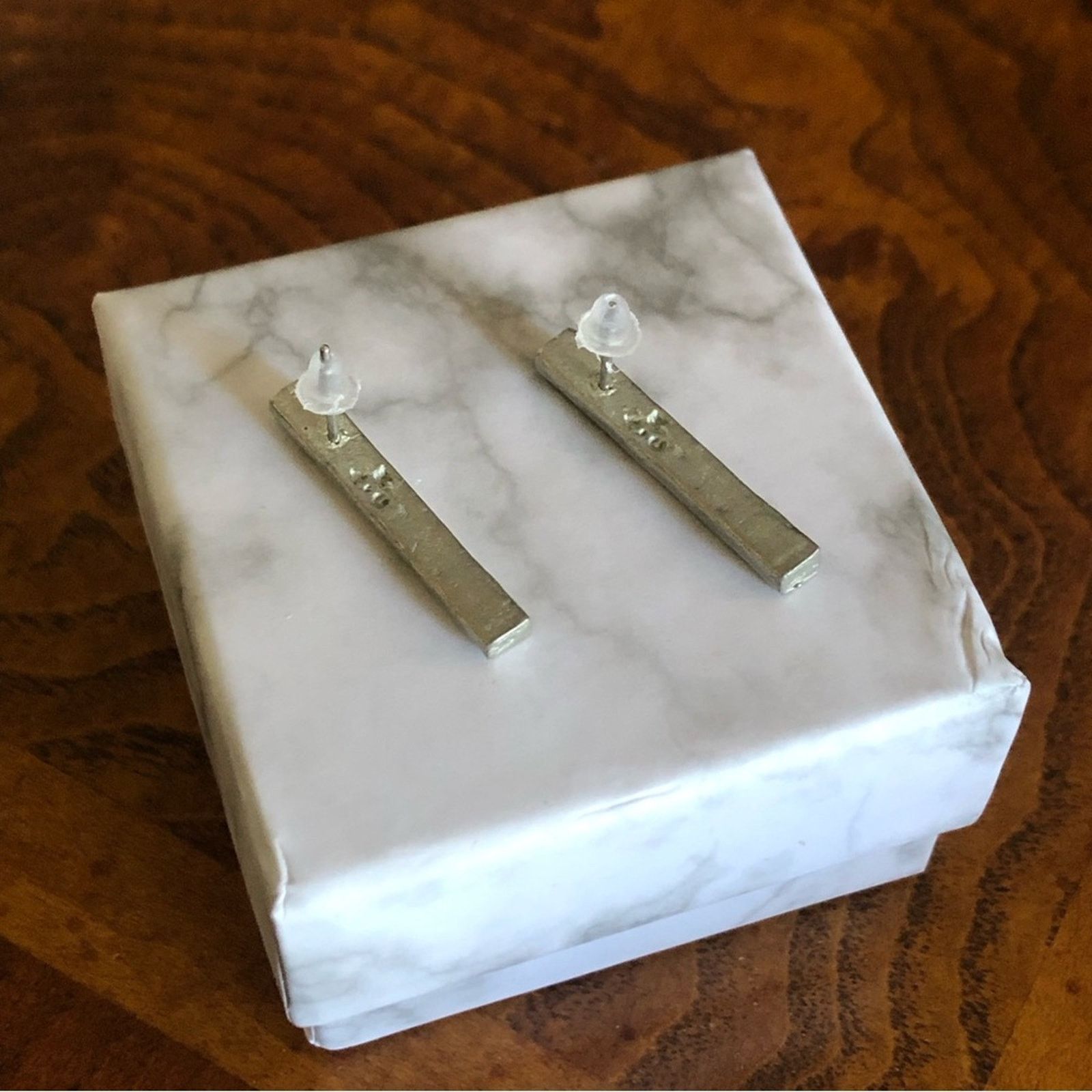 Vintage Artist signed elongated silver bar pierced earrings Size ONE SIZE - 5 Thumbnail