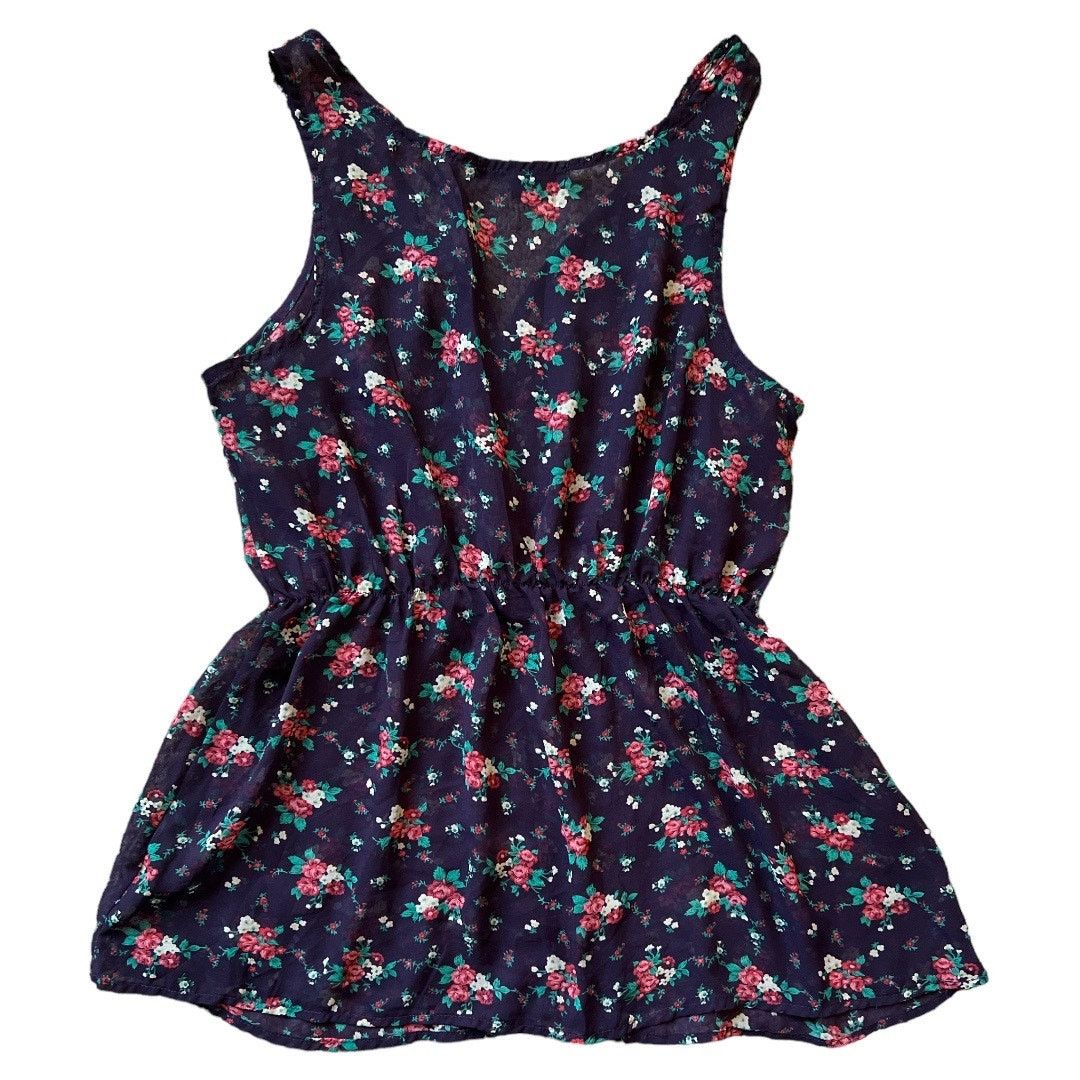 Forever 21 Forever 21 Purple Floral Print V Neck Semi Sheer Top, L Size L / US 10 / IT 46 - 4 Thumbnail