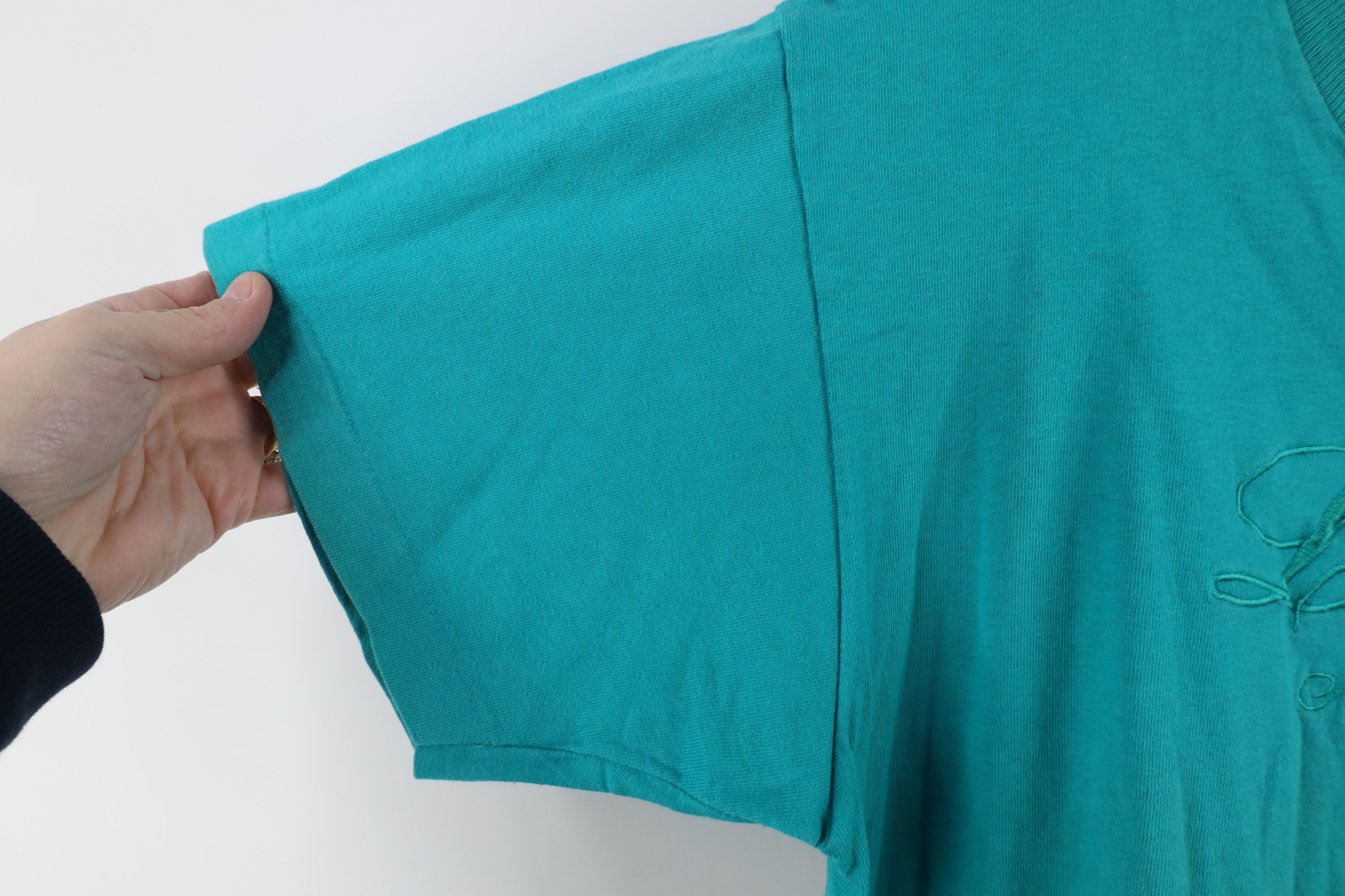 Vintage Vintage 90s Streetwear Leland Michigan T-Shirt Teal USA Size L / US 10 / IT 46 - 8 Thumbnail
