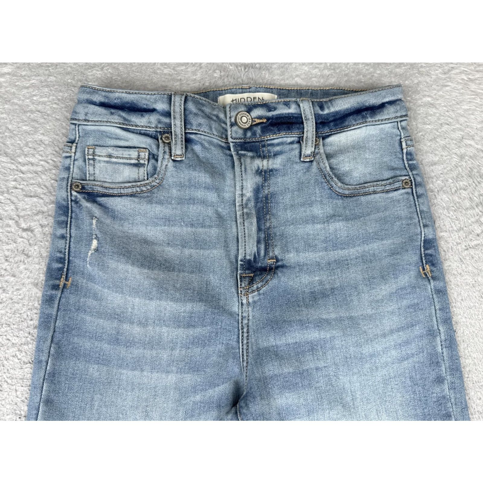 Vintage Hidden Jeans Womens 26 Blue Light Wash High Rise Flared 5-Pocket Distressed Stretch Denim 28in Inseam 90s Grunge City Vintage No Size 26" / US 2 / IT 38 - 4 Thumbnail