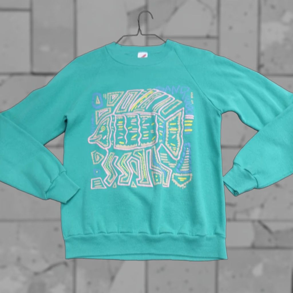 Vintage VINTAGE San Diego Sweatshirt Shirt Men S Blue Green Teal Raglan Walking Fish USA Style Pullover Knit Cotton Polyester Size US S / EU 44-46 / 1 - 1 Thumbnail