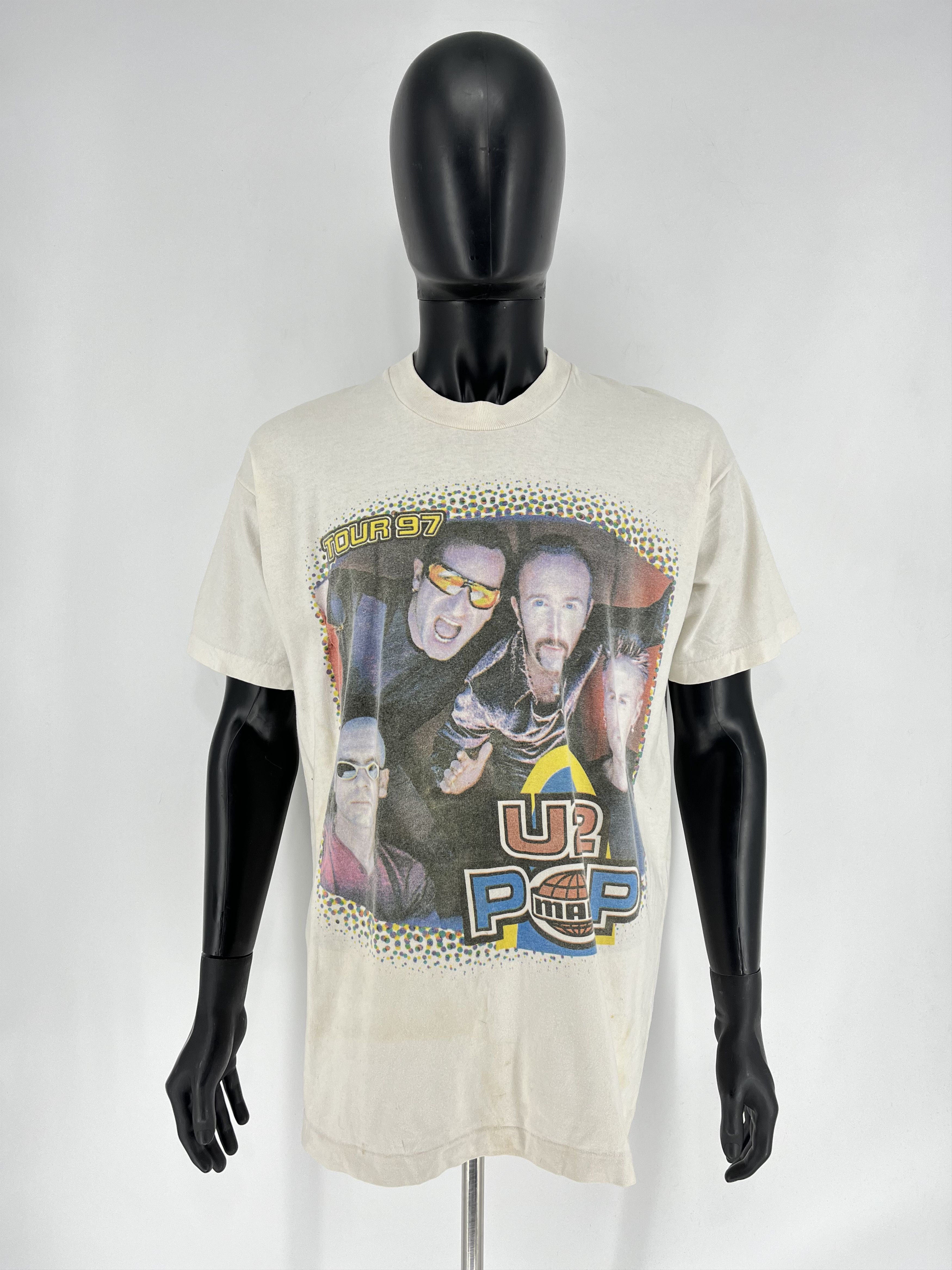 Band Tees Vintage U2 Pop Mart Concert Shirt Rock Band White Cotton 90s Size US XL / EU 56 / 4 - 2 Thumbnail