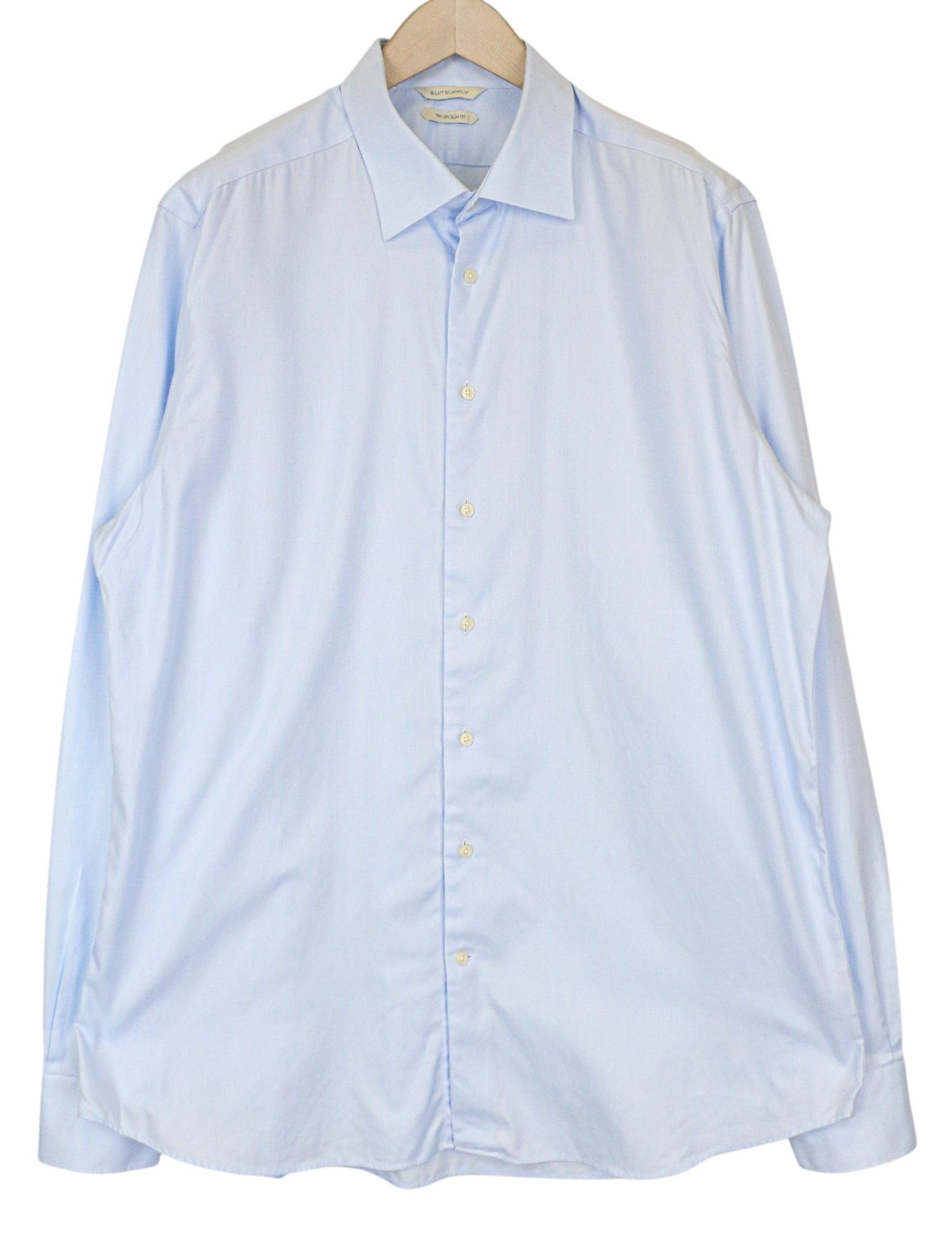 Suitsupply 46-7/18L Slim Blue Cotton Button-Up Shirt 79053 Size 46L - 1 Thumbnail
