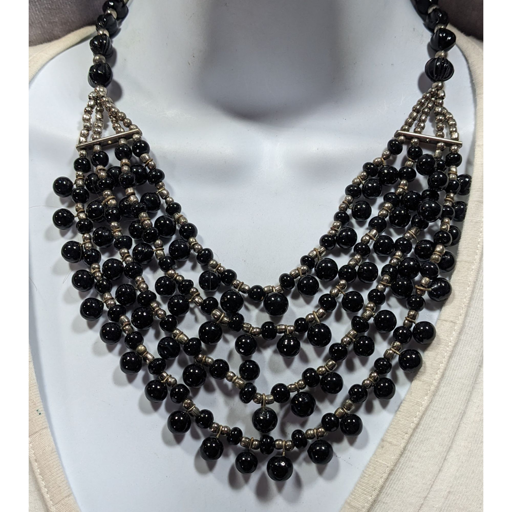 Other Vintage Gothic Black Glass And Silver Tone Beaded Layered Ne Size ONE SIZE - 2 Thumbnail