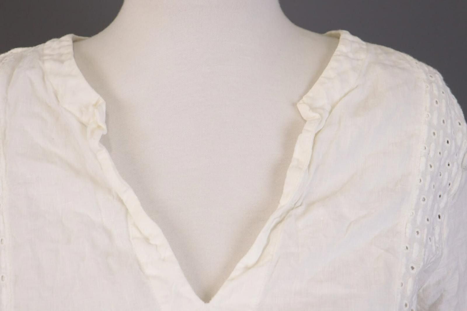 120% Lino 120% Lino White Long Sleeve V-Neck Summer Linen Top Shirt Size M / US 6-8 / IT 42-44 - 3 Thumbnail
