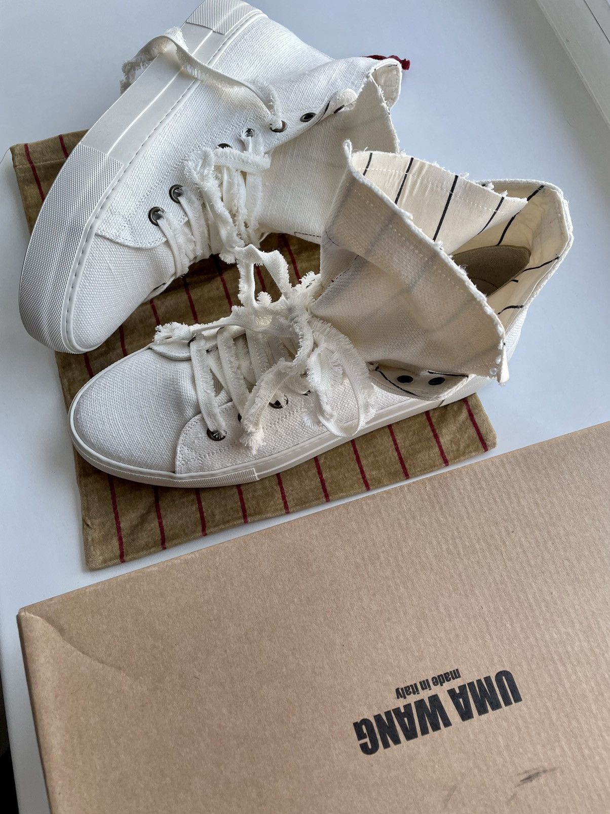 Uma Wang Uma Wang White Canvas Tennis Shoe Hi Top Sneakers Size 43 Size US 9.5 / EU 42-43 - 3 Thumbnail