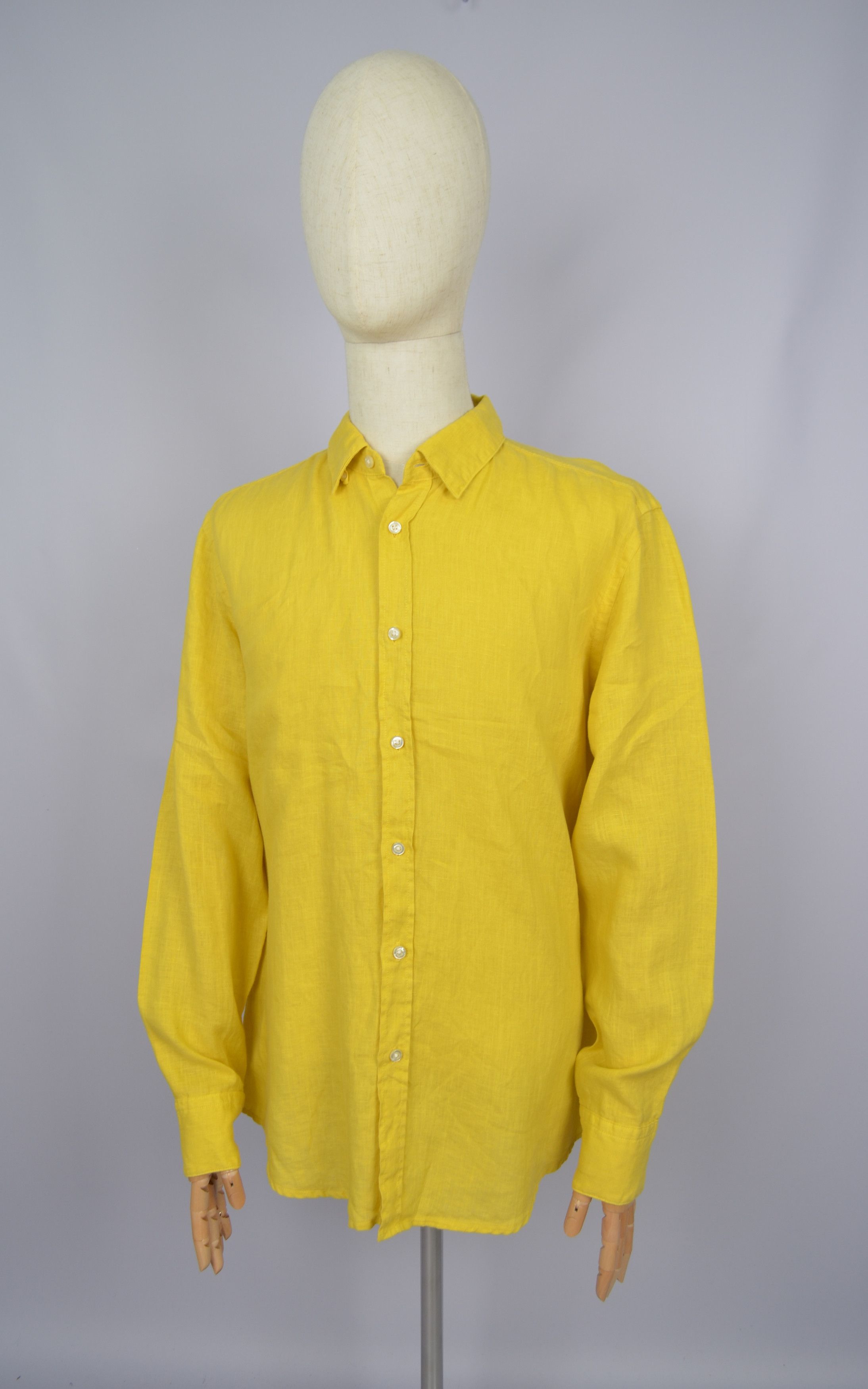 Hugo Boss Hugo Boss Yellow 100% Linen Regular Fit Relegant Shirt Sz XL Size US XL / EU 56 / 4 - 1 Thumbnail