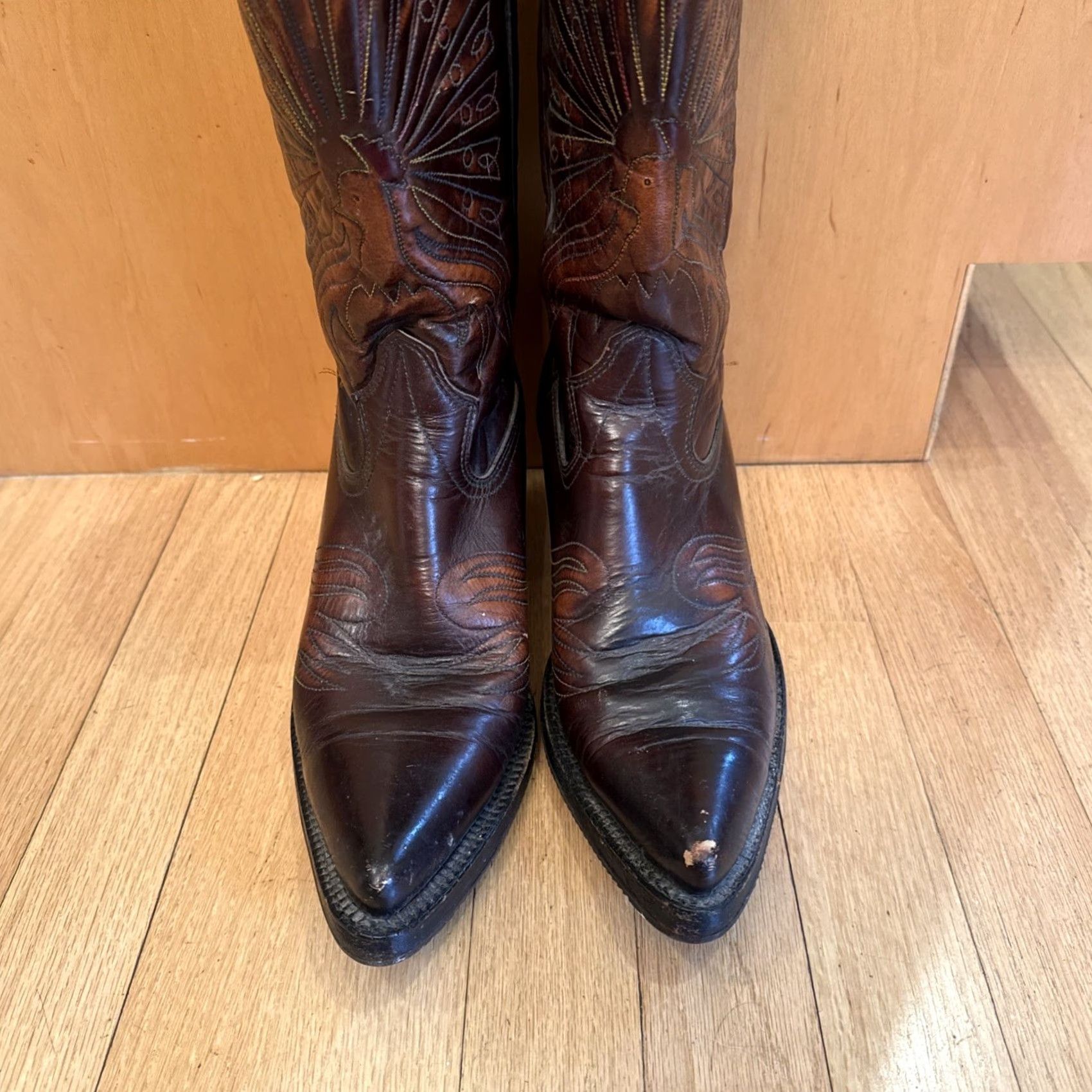 Vintage VINTAGE Texas Cowboy Boots Patent Thunderbird Peacock Stitching Leather Upper Leather Boot Size 9D Mens Brown Western Cowboy Boots Size US 9 / EU 42 - 4 Thumbnail