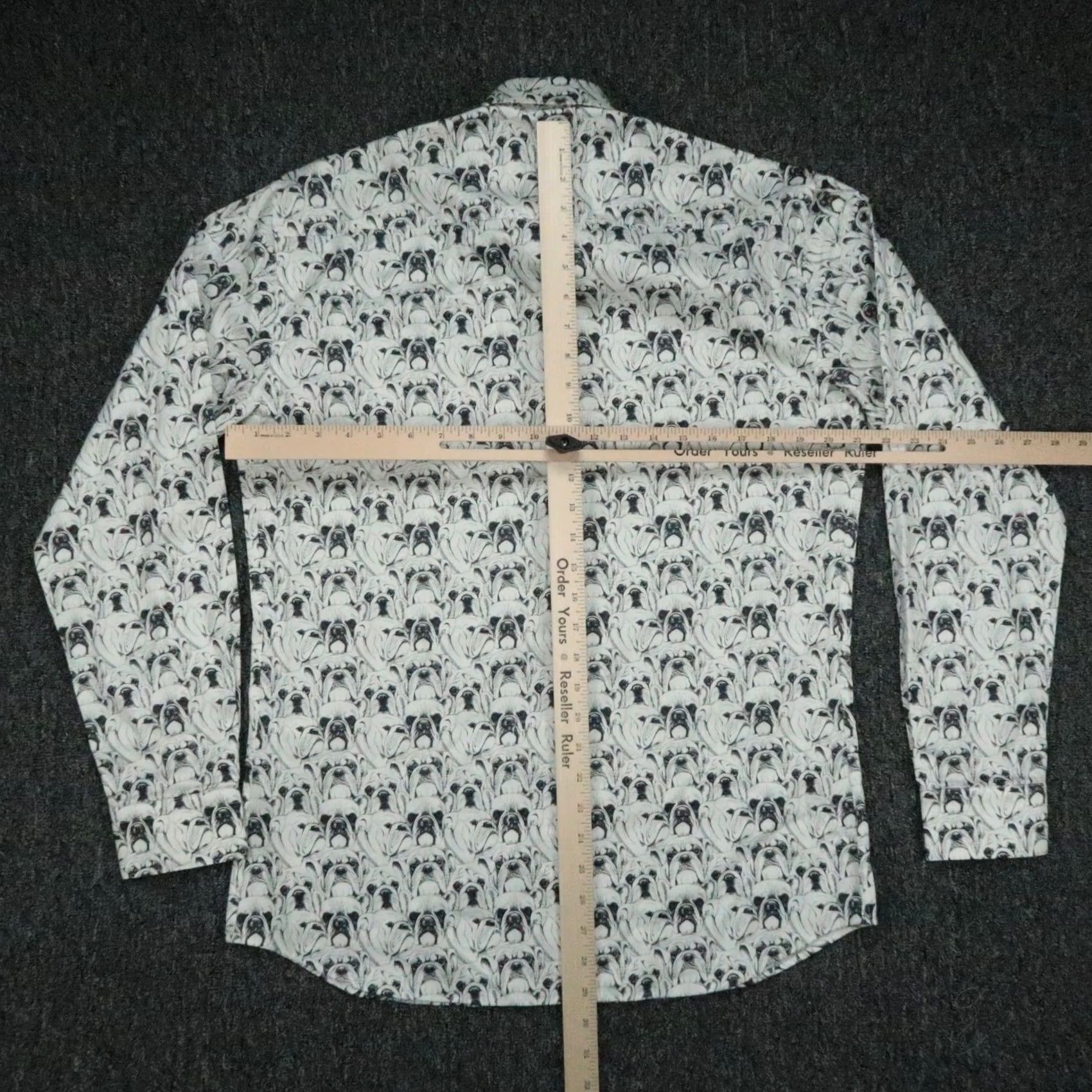 Maceoo Maceoo Shirt Mens Medium White Fibonacci Bulldog Print Long Sleeve Button Up Shirt Size US M / EU 48-50 / 2 - 7 Thumbnail
