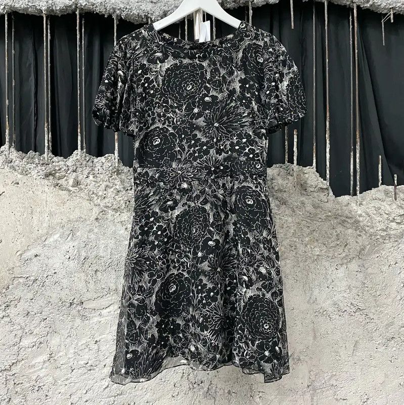 Yves Saint Laurent YSL Black Floral Print Women's Dress 0089 Size ONE SIZE - 1 Thumbnail