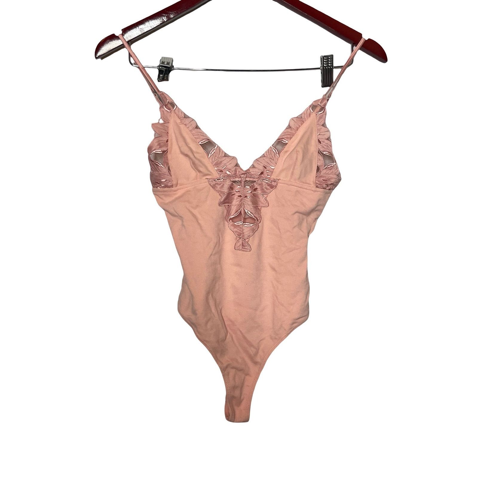 Fleur du Mal FLEUR DU MAL Blush pink Lily Embroidery Plunge Bodysuit Sz S Size S / US 4 / IT 40 - 2 Thumbnail