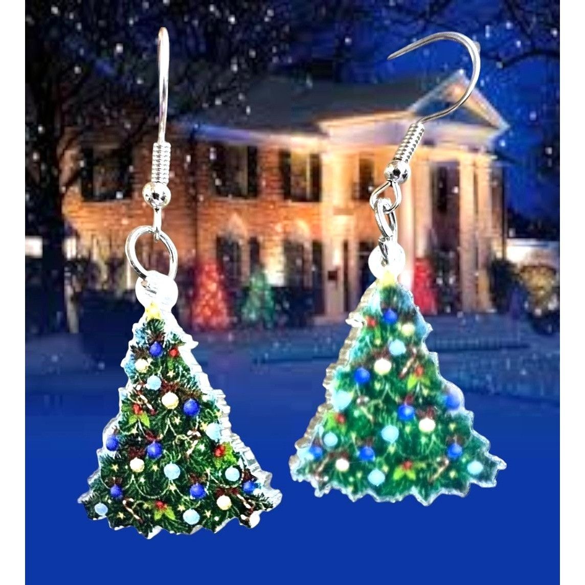 Handmade Blue Christmas Tree Earrings New Ornaments Graceland Elvis M Size ONE SIZE - 3 Thumbnail