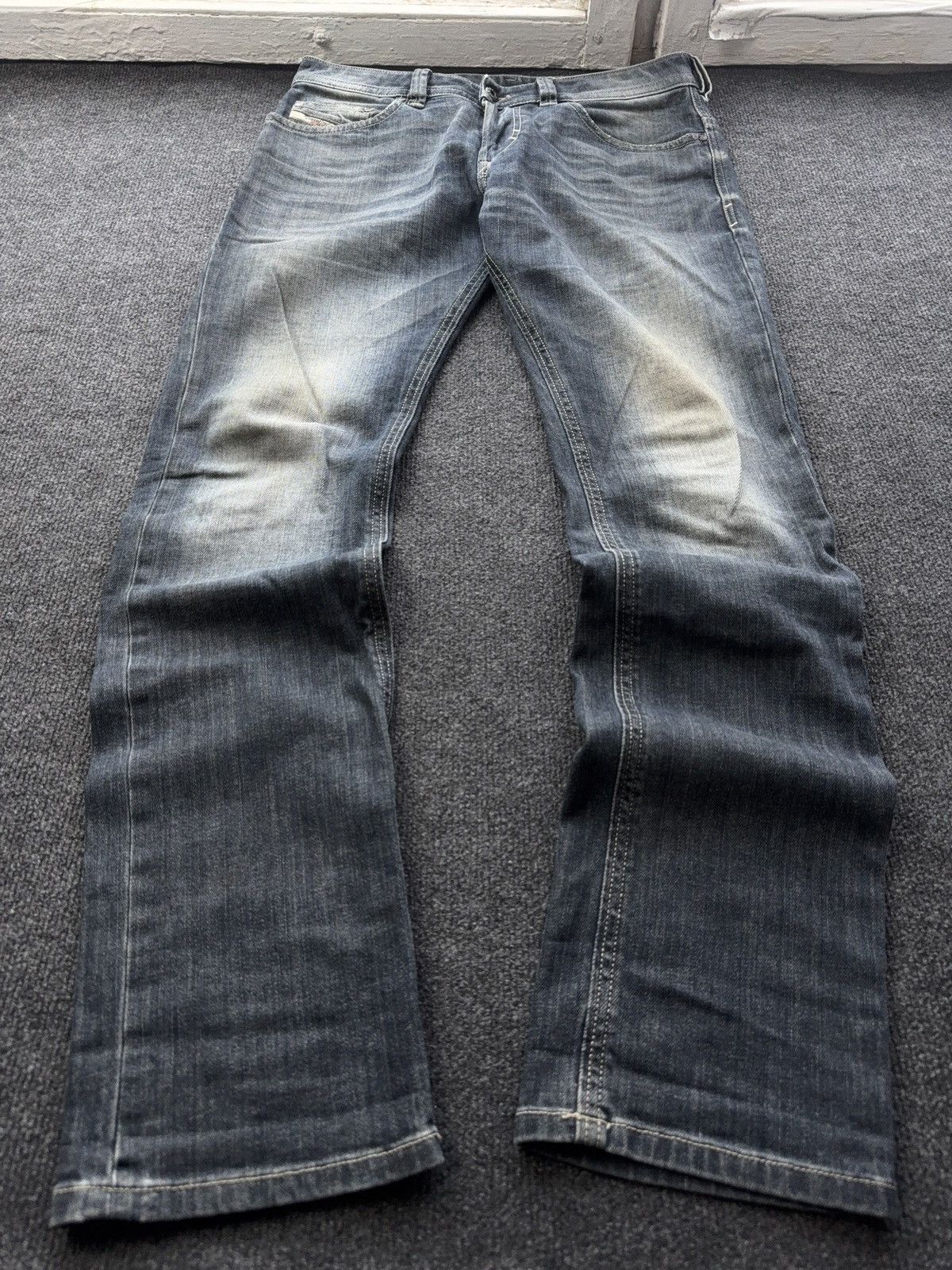 Luxury 00s Diesel Thavar Slim Skinny Washed Blue Jeans W30