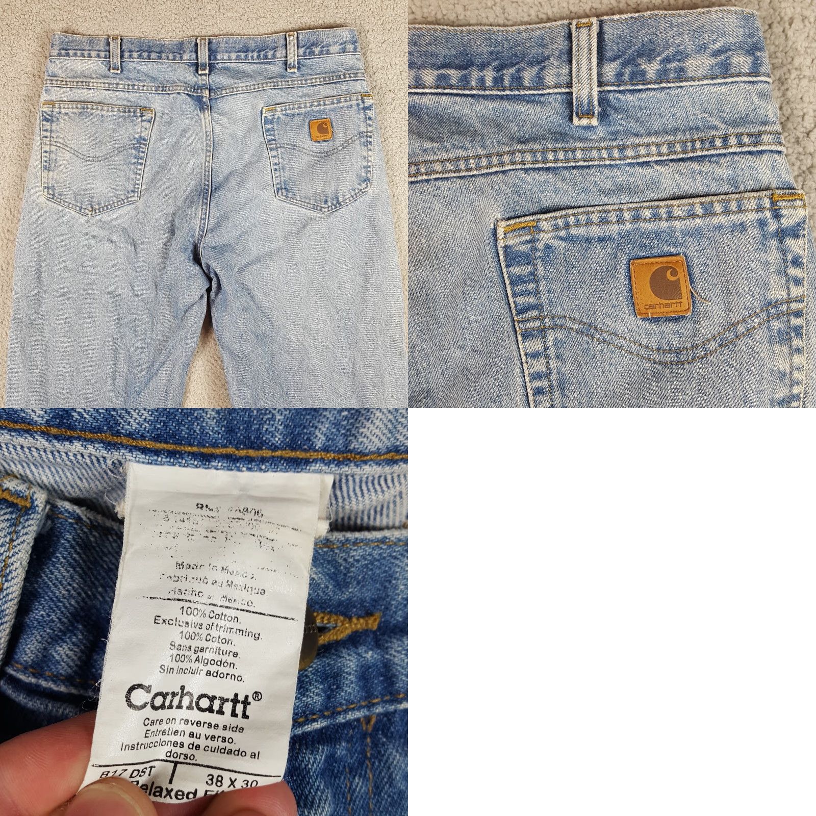 Carhartt VINTAGE Carhartt Jeans 5-Pocket 38x30 Denim Workwear Grunge Y2K 90s 00s Mens Regular Blue | Distressed, Leather Logo, 30 Inseam Size US 38 / EU 54 - 8 Thumbnail