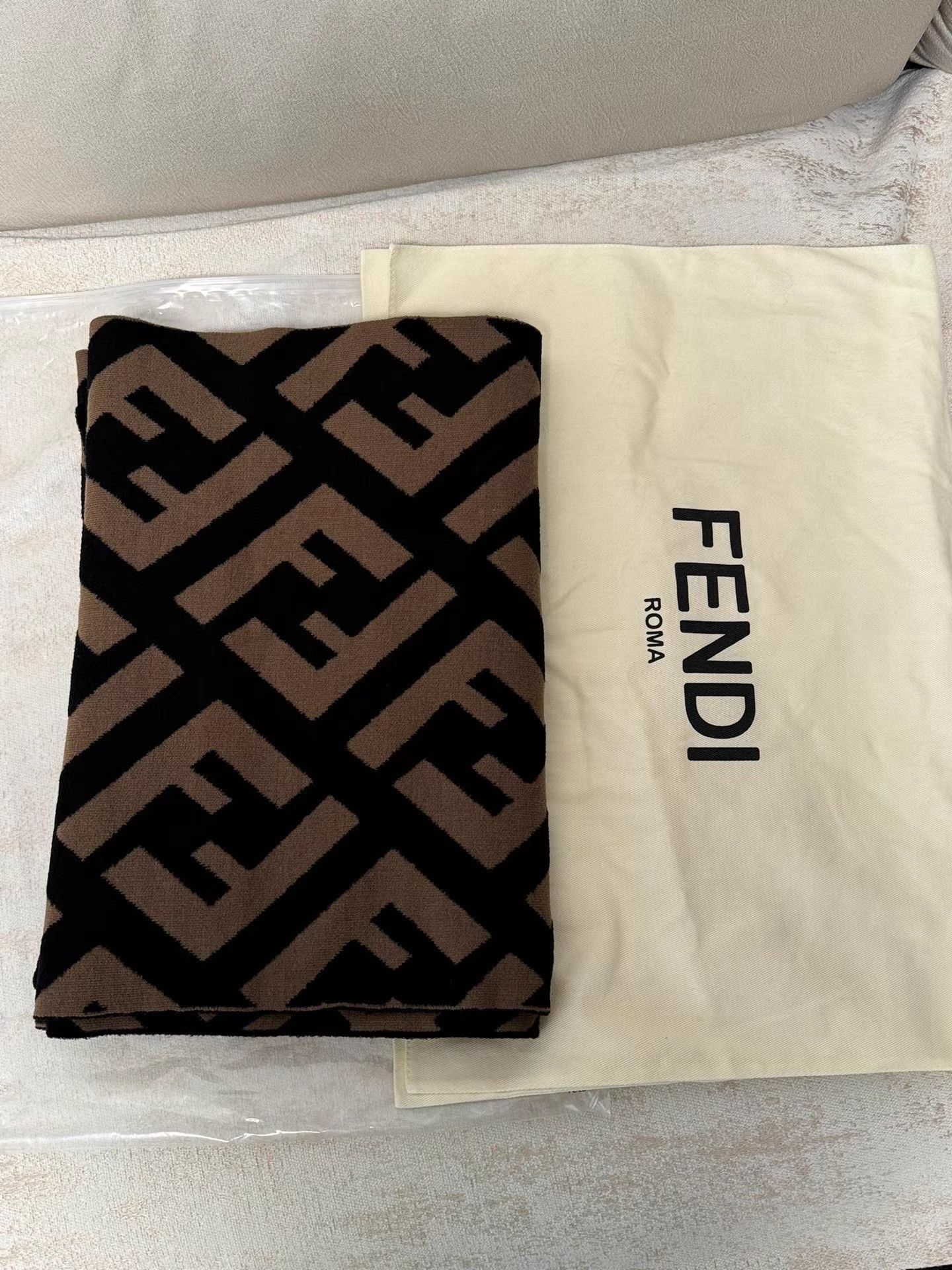 Fendi Brown Patterned Scarf Size ONE SIZE - 1 Thumbnail