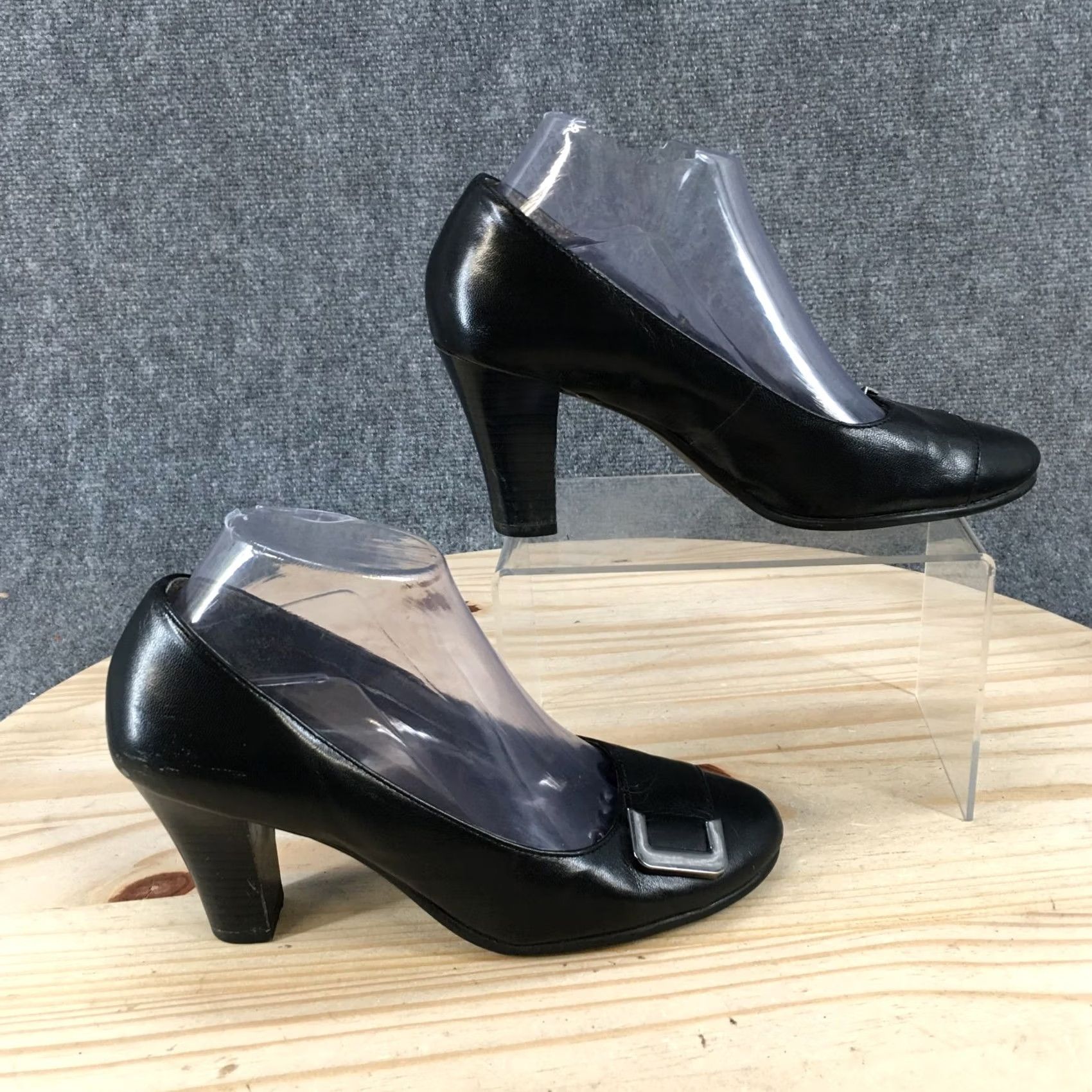 Vintage Aerosoles Heels Womens 7.5 Block Heels Slip On Dress Pumps Black Faux Leather Size M / US 6-8 / IT 42-44 - 2 Thumbnail