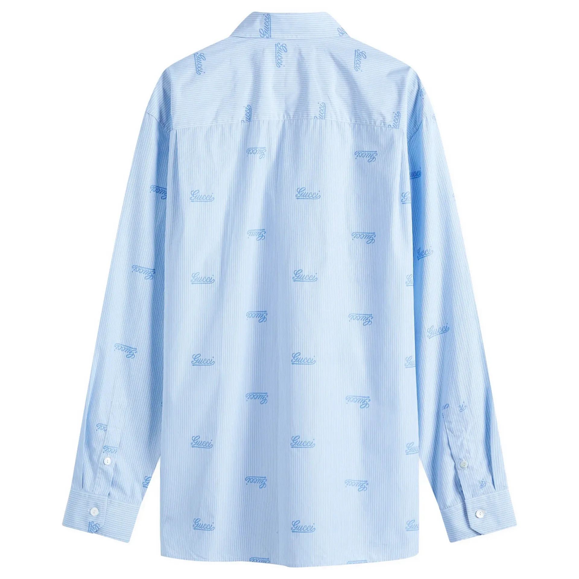 Gucci o1la5ras0426 Embroidered Striped Cotton Shirt in Blue Size US M / EU 48-50 / 2 - 2 Thumbnail