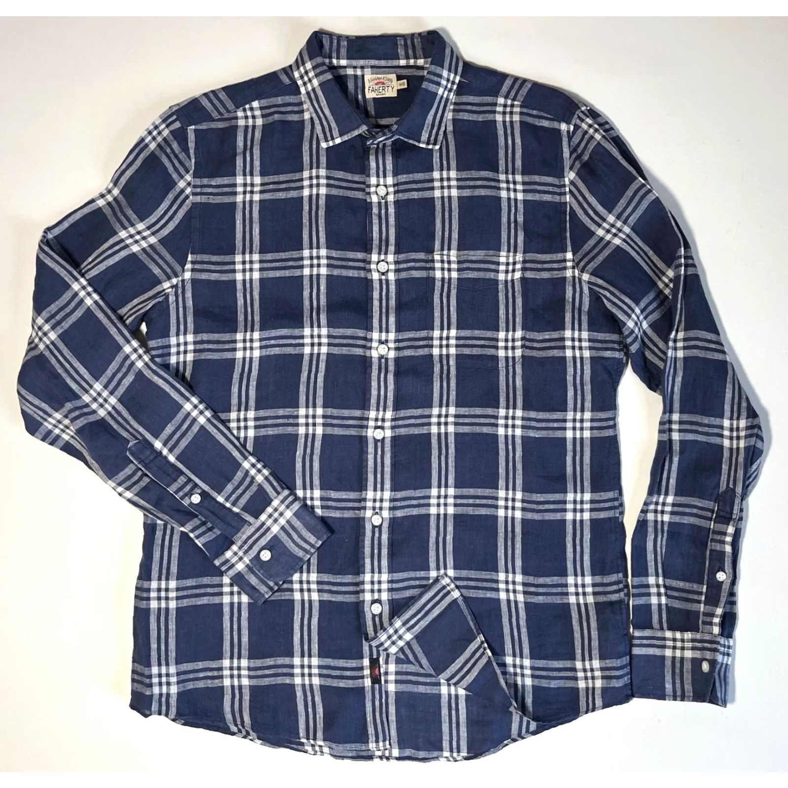 Faherty Faherty Men’s Button-Up Linen Shirt Plaid Blue M Adult Button-Up Long Sleeve Casual Regular Fit Shirts Mens Size US M / EU 48-50 / 2 - 4 Thumbnail