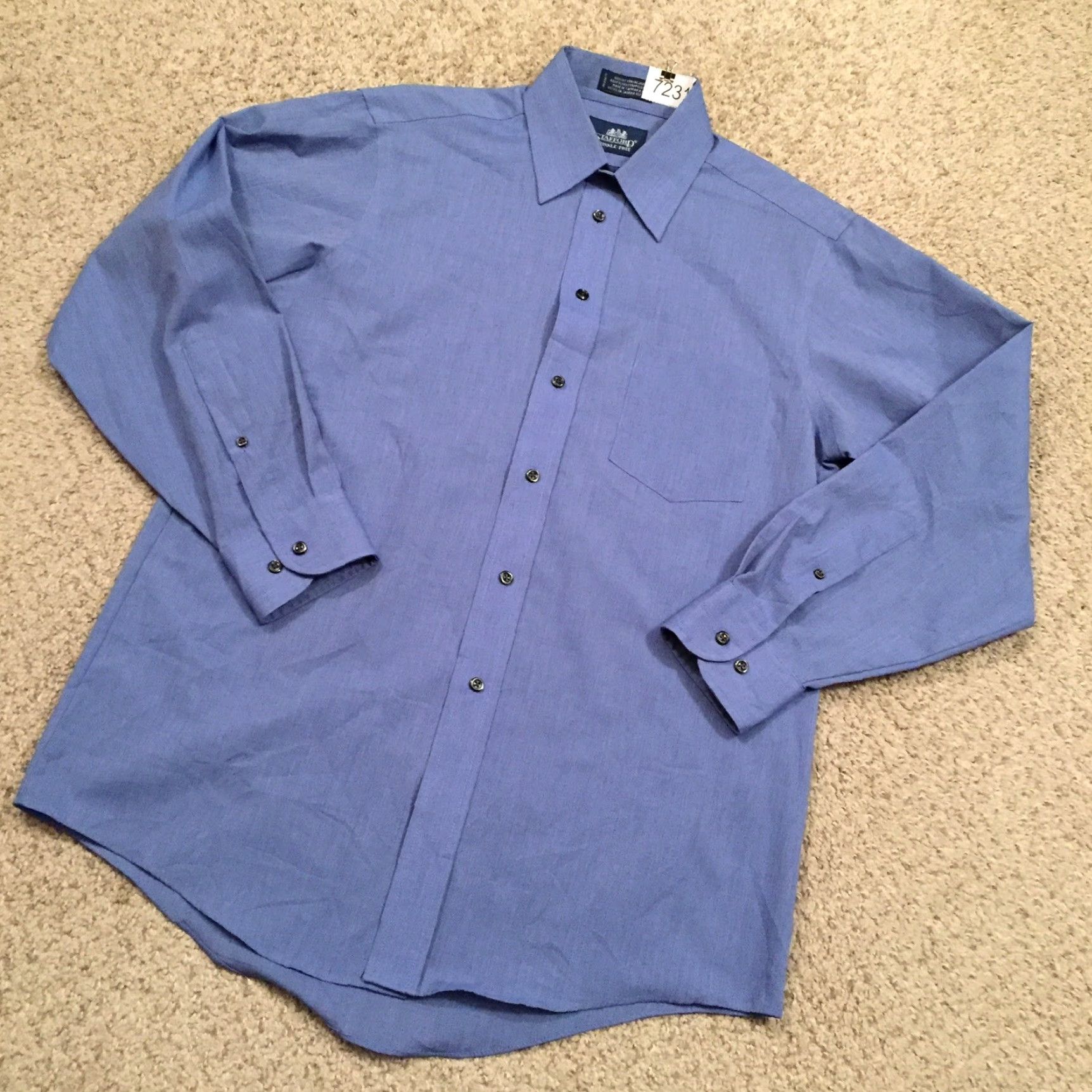 Stafford Stafford Mens Shirt 15 Solid Blue Long Sleeve Button Up Shirt Size US M / EU 48-50 / 2 - 2 Thumbnail