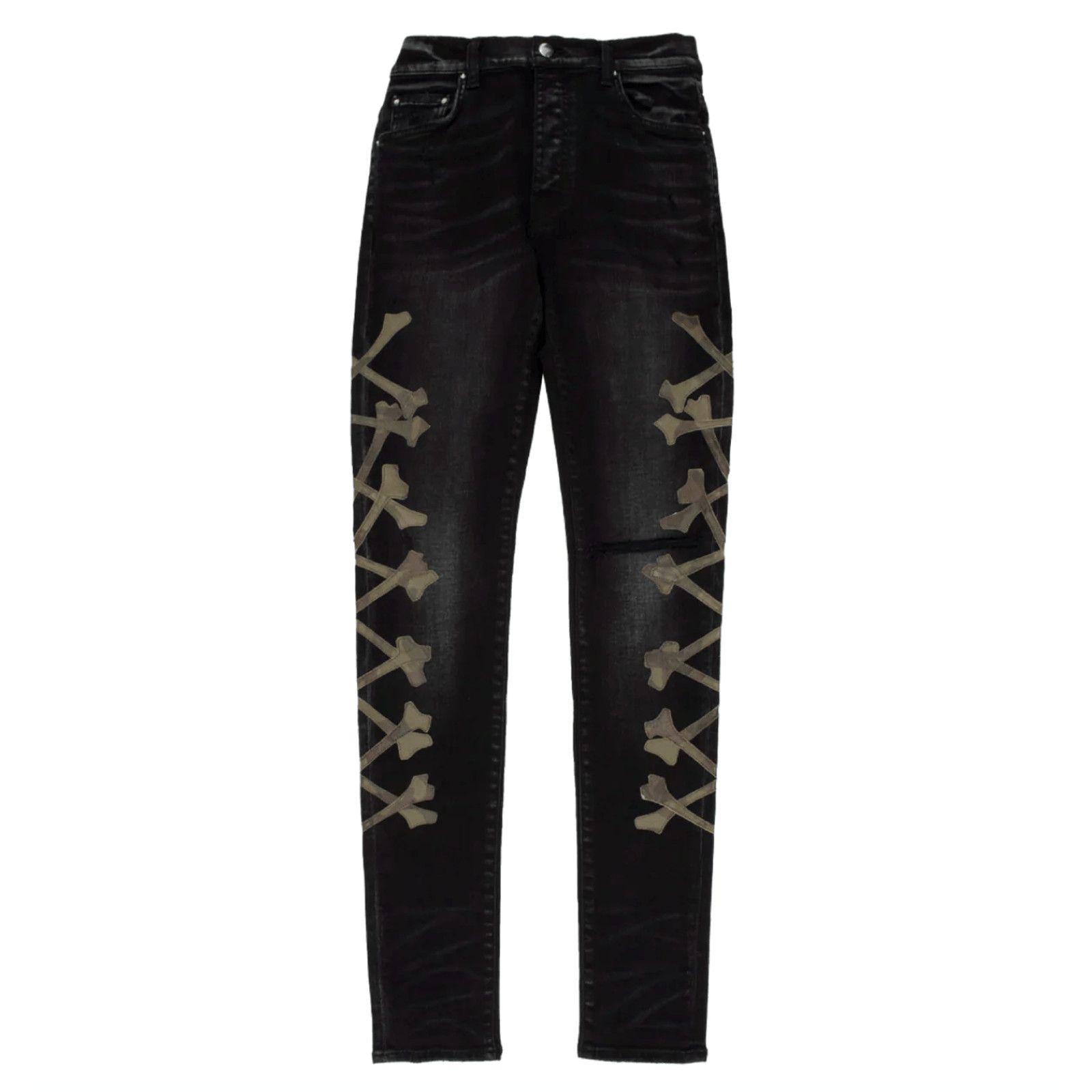 image of Amiri Camouflage Stacked Bones Jeans Aged Black, Men's (Size 36)