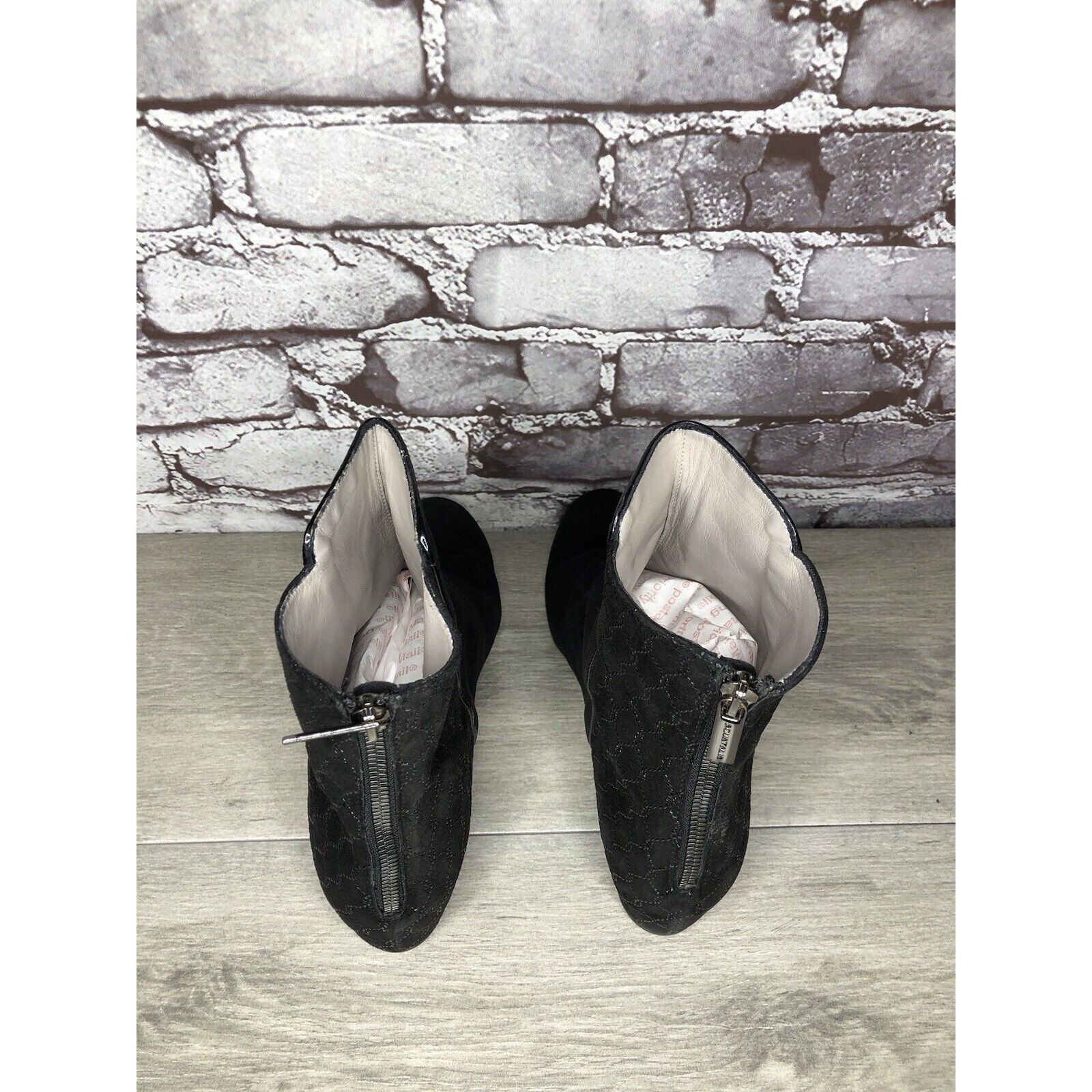 Aquatalia Aquatalia Black Suede Leather Wedge Back Zipper Booties Wome Size US 8 / IT 38 - 5 Thumbnail
