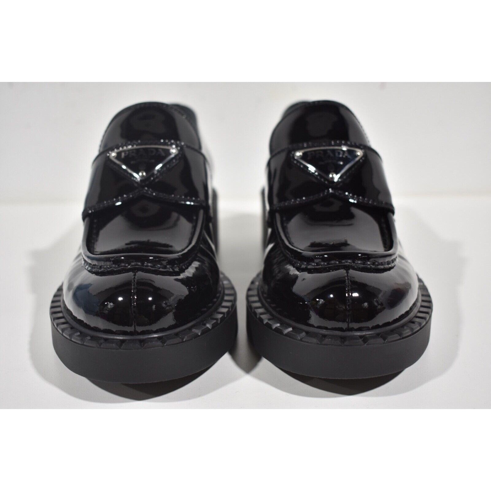 Prada Prada Chocolate Black Patent Leather Silver Logo Platform Size US 11.5 / IT 41.5 - 8 Thumbnail