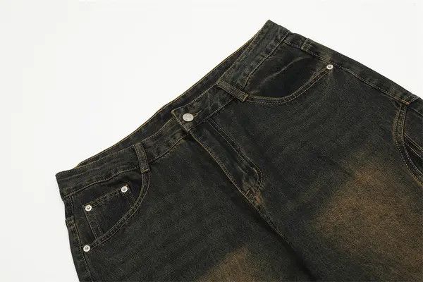 Japanese Brand VIBE Men's patchwork straight distressed washed jeans Size US 34 / EU 50 - 4 Thumbnail