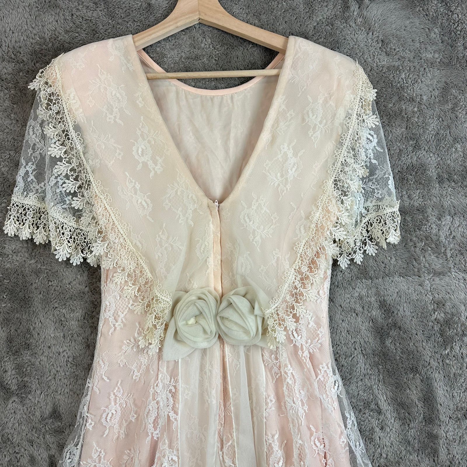 Other Vintage 80s Pink Lace Dress Victorian Frilly Cottage Prom Size ONE SIZE - 11 Thumbnail