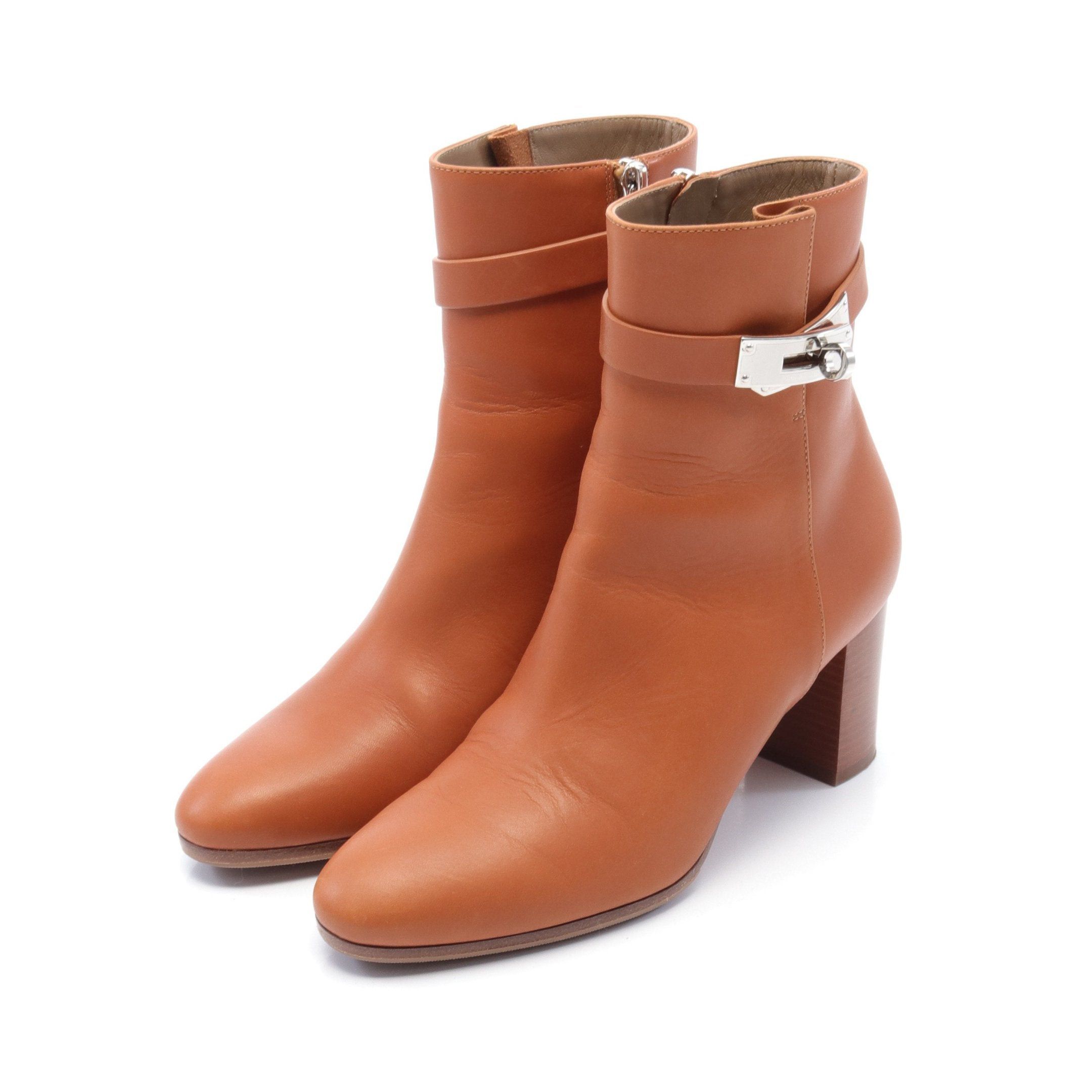 image of Hermes Saint Germain Short Boots Leather Brown, Women's