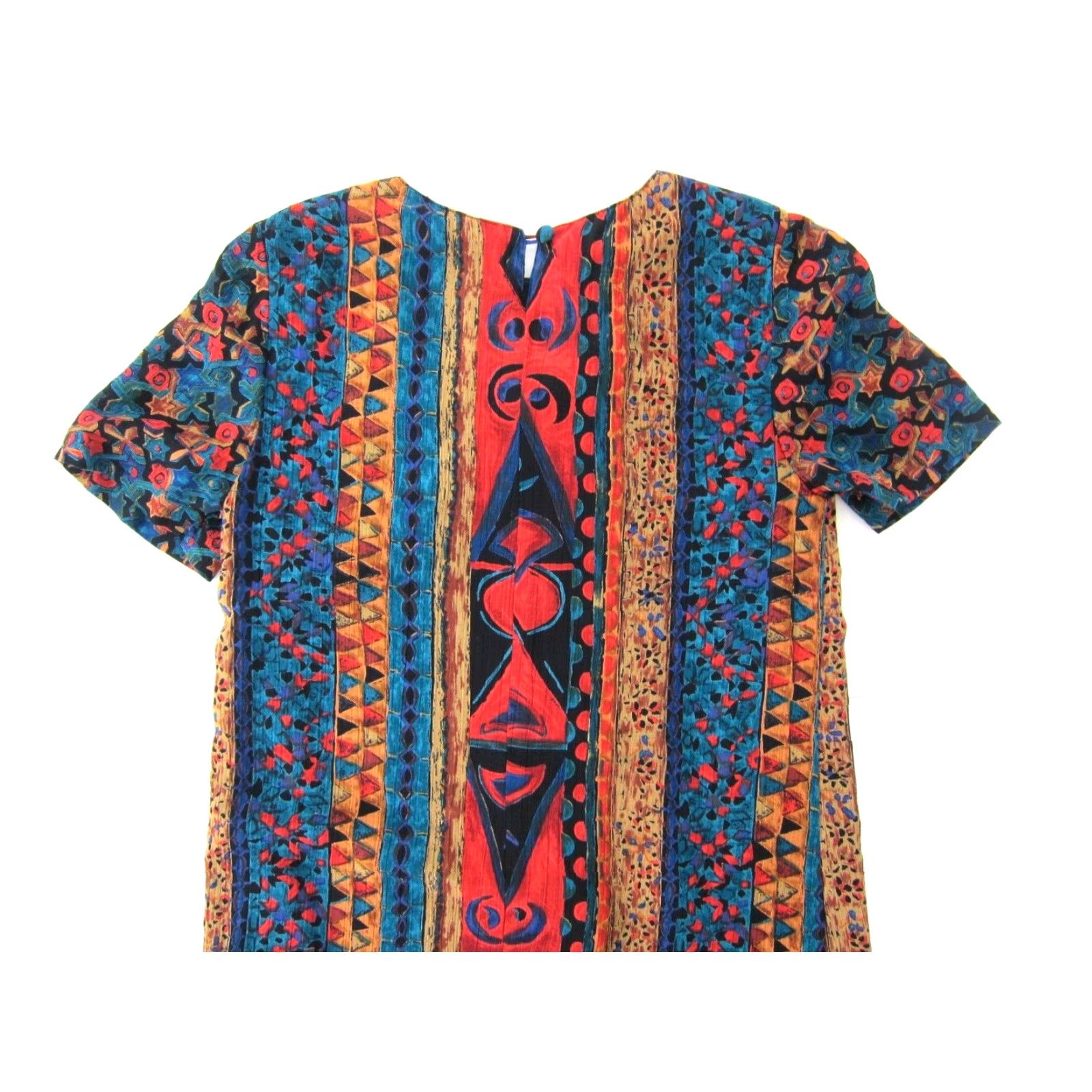 Vintage Vintage Carole Little Red Tunic Shift Dress 2P Short Sleeve Abstract Batik 90s Vintage Womens Dress 2P Size 26" / US 2 / IT 38 - 6 Thumbnail