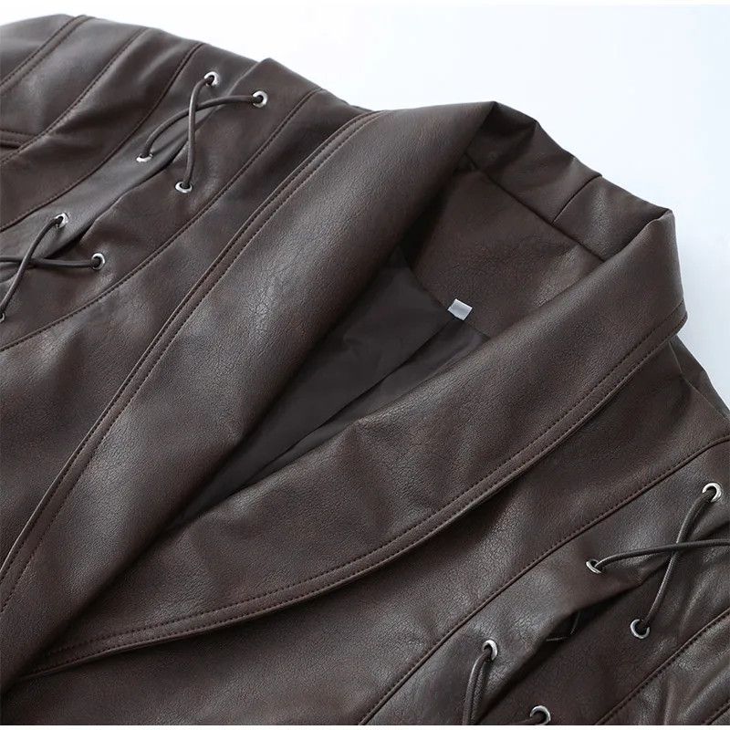 Japanese Brand × Leather Vintage Solid Lace-up Jacket Size L / US 10 / IT 46 - 10 Thumbnail