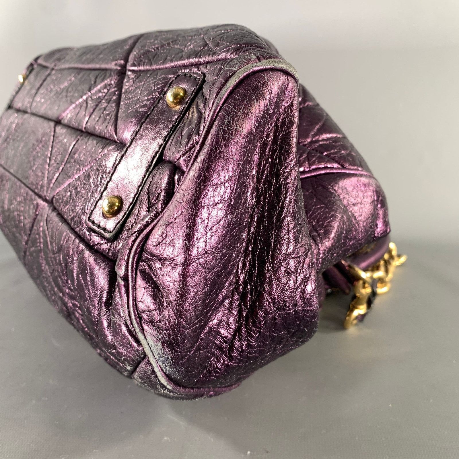 Marc Jacobs MARC JACOBS Purple Metallic Quilted Leather Satchel Size ONE SIZE - 7 Thumbnail
