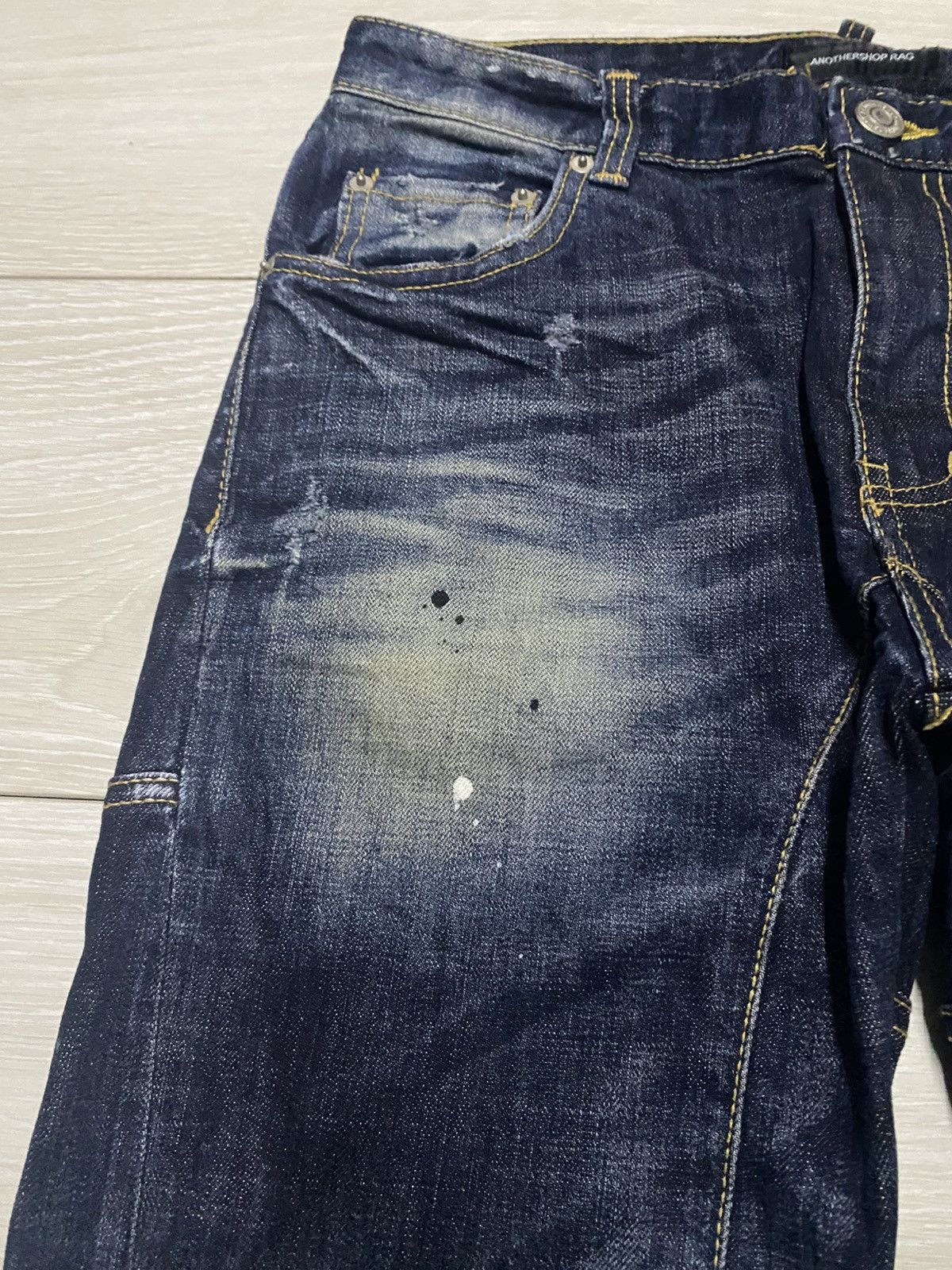 Japanese Brand Vintage AnotherShop Rag Paint Splatter Faded Skinny Jeans Size US 31 - 7 Thumbnail