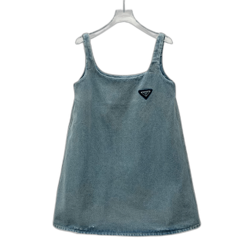 Prada Blue Triangle Logo Cotton Dress Size M / US 6-8 / IT 42-44 - 1 Thumbnail