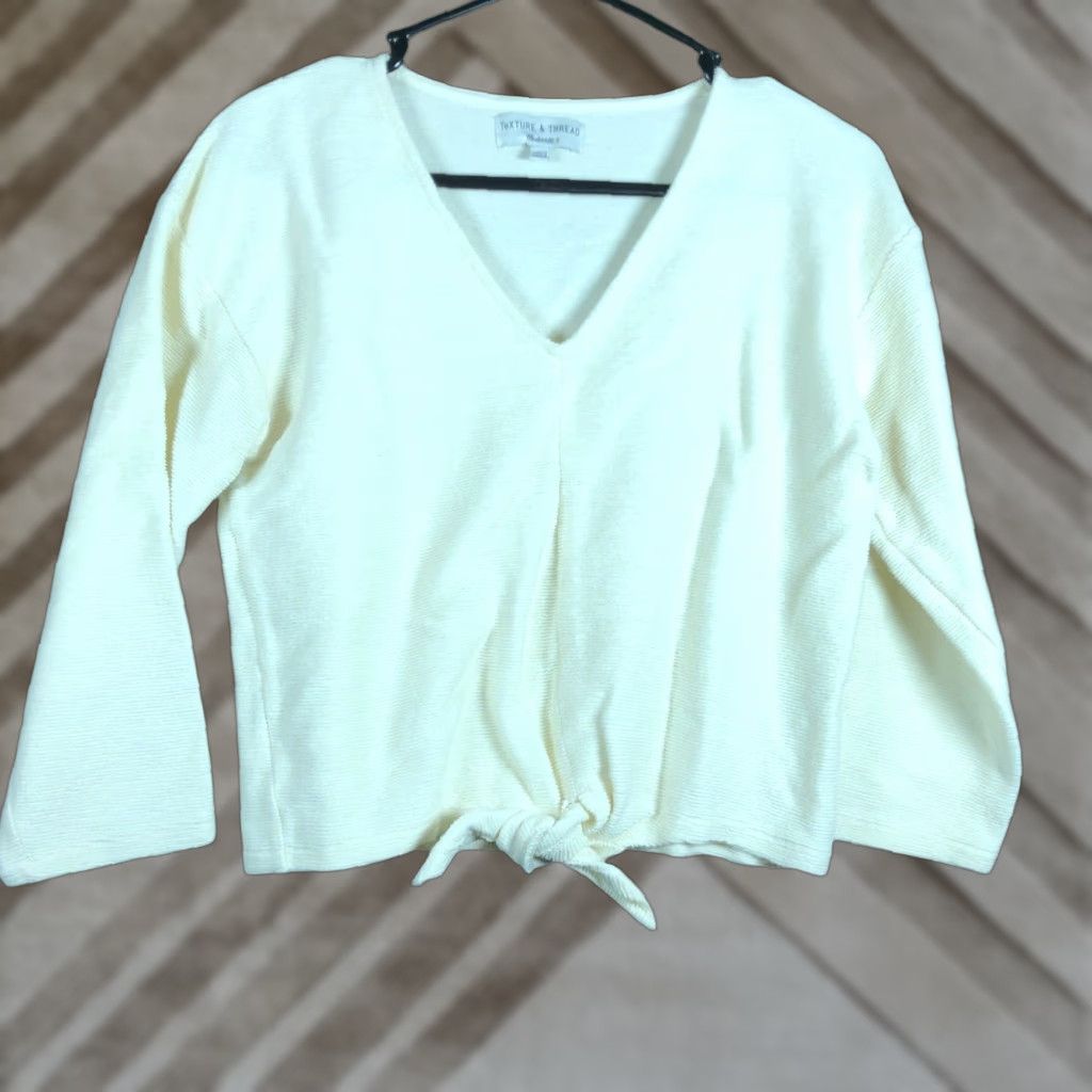 Madewell Madewell Womens Sweater Texture & Thread Cream Ribbed V Neck Front Tie Medium Size M / US 6-8 / IT 42-44 - 1 Thumbnail