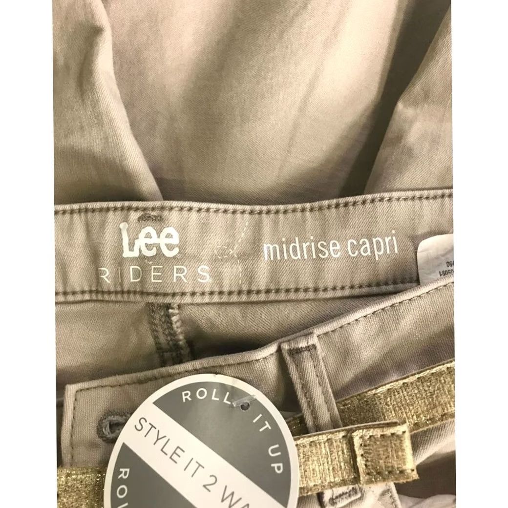Lee Lee Riders Capri Pants Womens 12M Tan Mid Rise Belted Outdoors Denim Slacks New Size 34" / US 12 / IT 48 - 3 Thumbnail