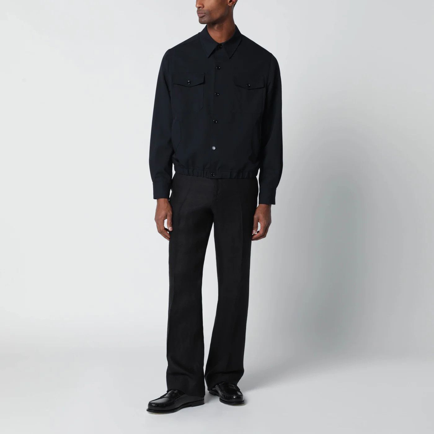 Lardini o1d2blof0526 Wool Shirt Jacket in Navy Blue Size US M / EU 48-50 / 2 - 2 Thumbnail