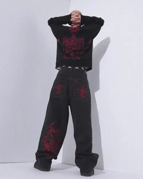 VIBE American Retro Y2K jeans skeleton straight Trousers Wide Leg Size US 34 / EU 50 - 5 Thumbnail
