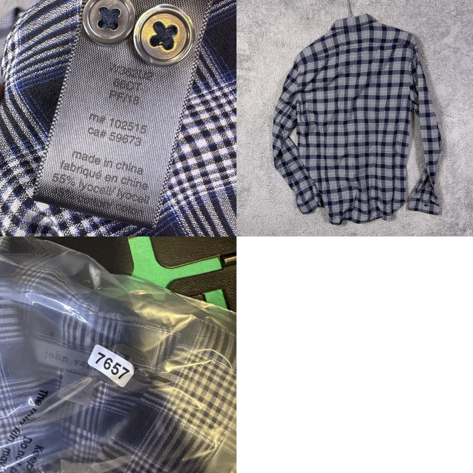 John Varvatos John Varvatos Shirt Mens S Lyocell Soft Plaid Windowpane Button Up Long Sleeve Blue Cotton Wool Blend Size US S / EU 44-46 / 1 - 8 Thumbnail
