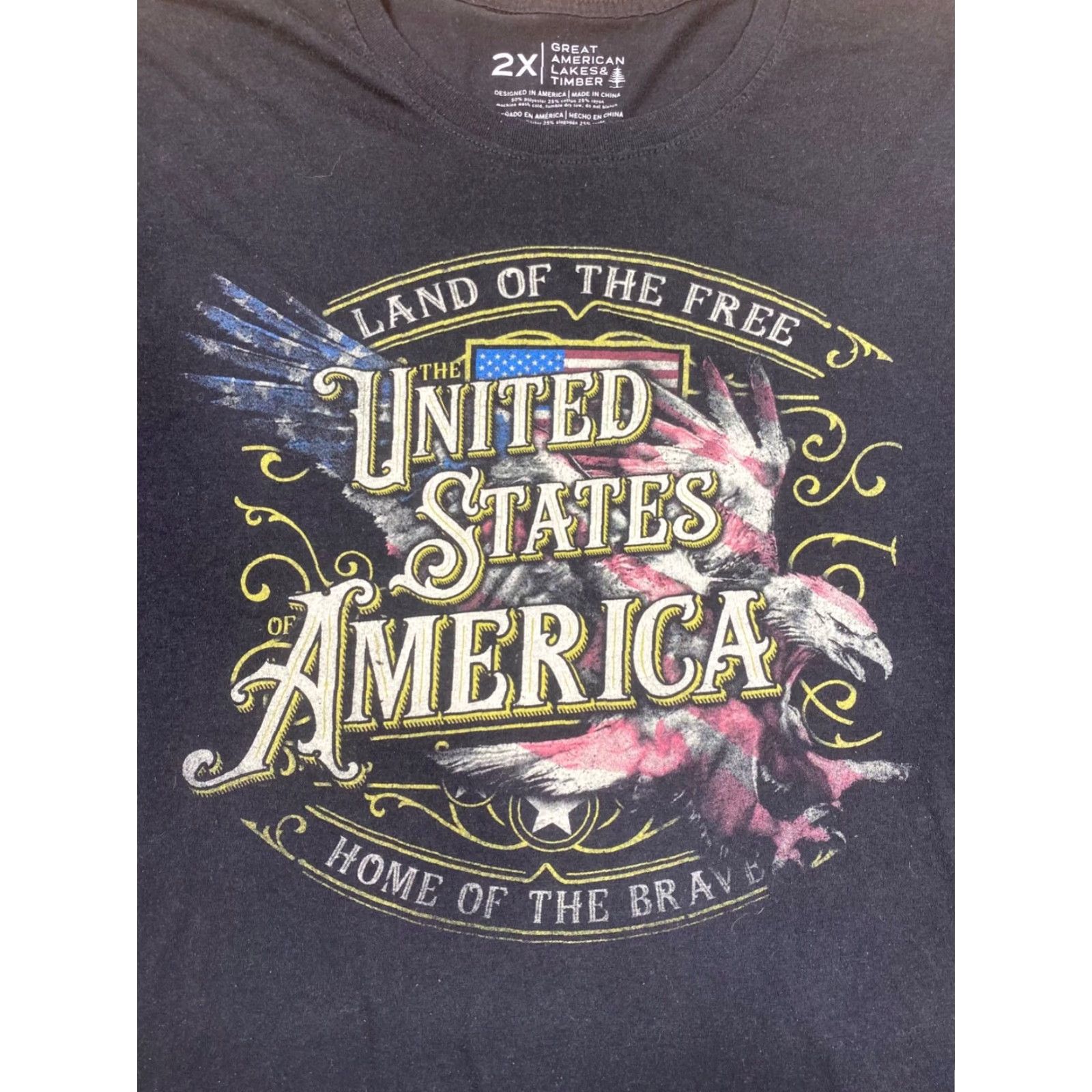 Greats Great American Lakes & Timber Mens T-Shirt 2XL Black Graphic Print Crew Neck Short Sleeve Vintage: No Flag Theme Men Size US XXL / EU 58 / 5 - 2 Thumbnail