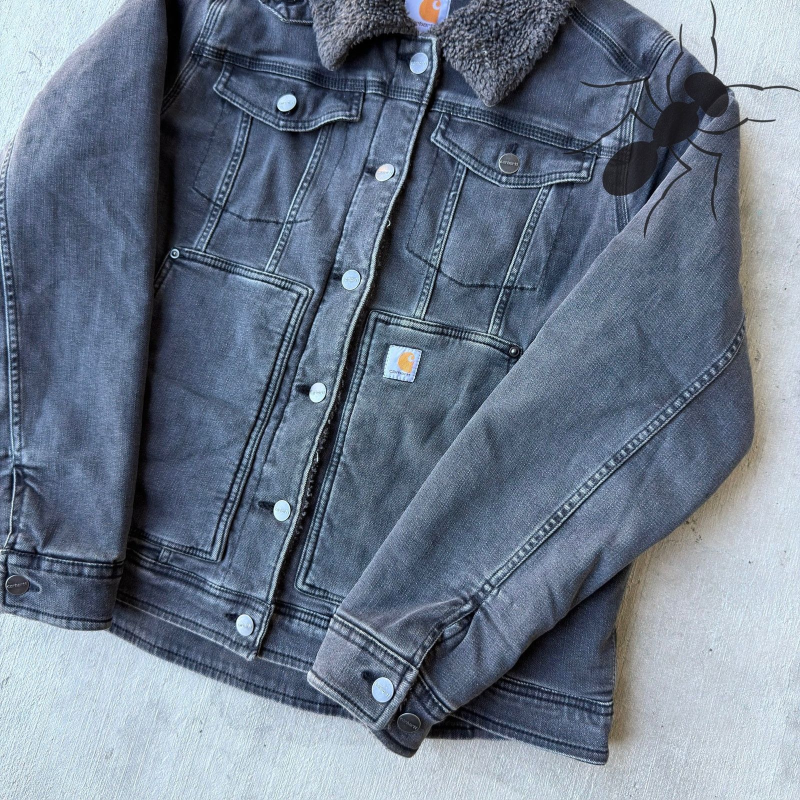 Carhartt × Vintage Carhartt BLK faded black sherpa trucker work wear jacket Size US XL / EU 56 / 4 - 4 Thumbnail