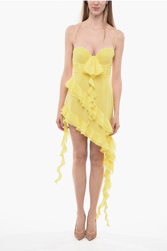 image of Alessandra Rich Og1Mm0524 Ruffled Mini Dress In Yellow, Women's (Size Medium)