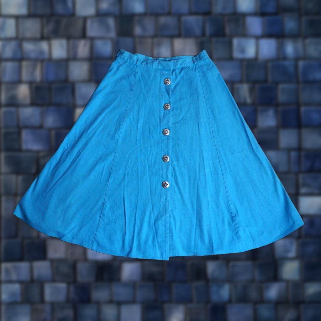 Vintage VTG 80s Miller Stockman Western Rodeo Blue 30W Concho Southwest Cowgirl Skirt Size 30" / US 8 / IT 44 - 1 Thumbnail