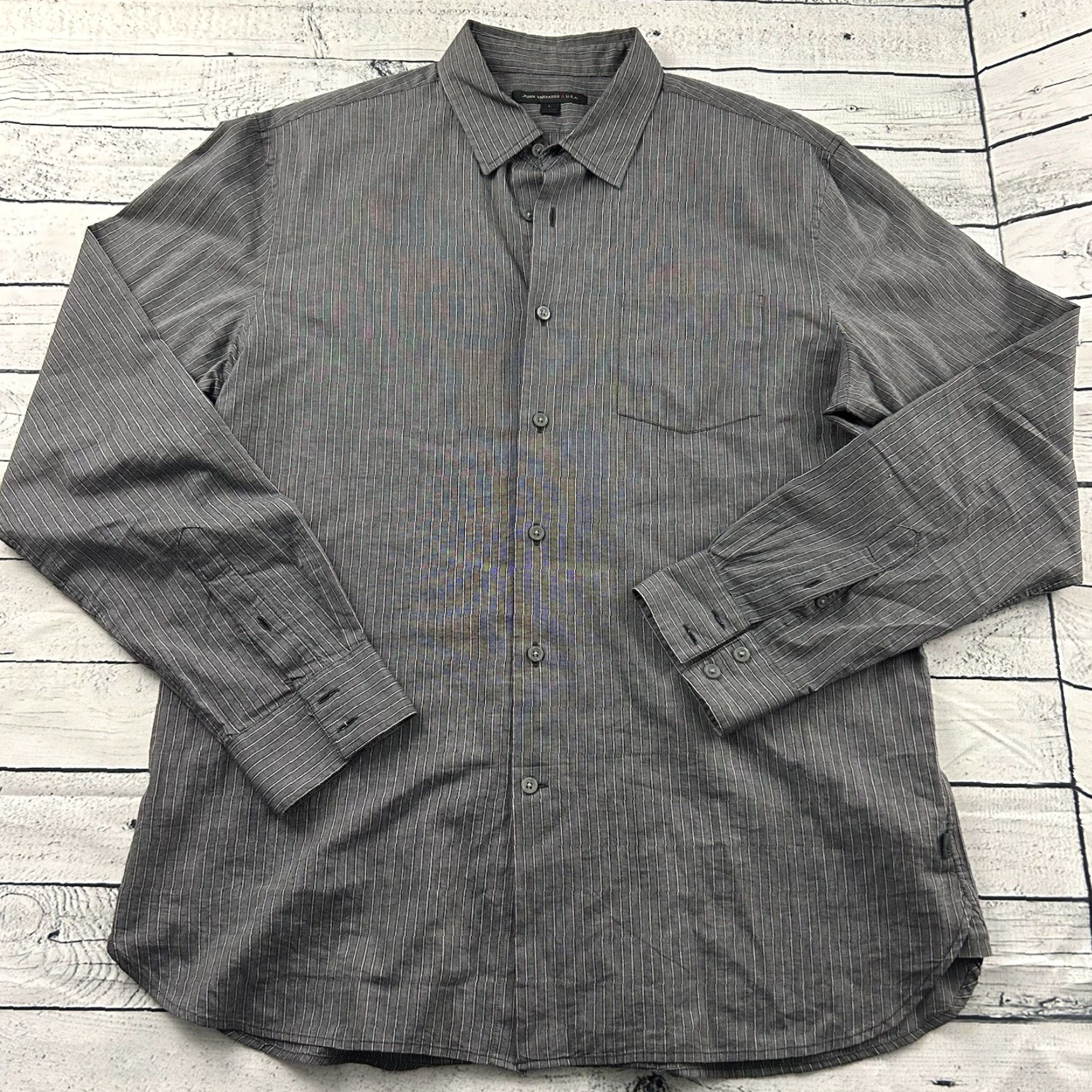 John Varvatos John Varvatos Striped Button-Up Shirt Mens L Gray Long Sleeve Size US L / EU 52-54 / 3 - 2 Thumbnail